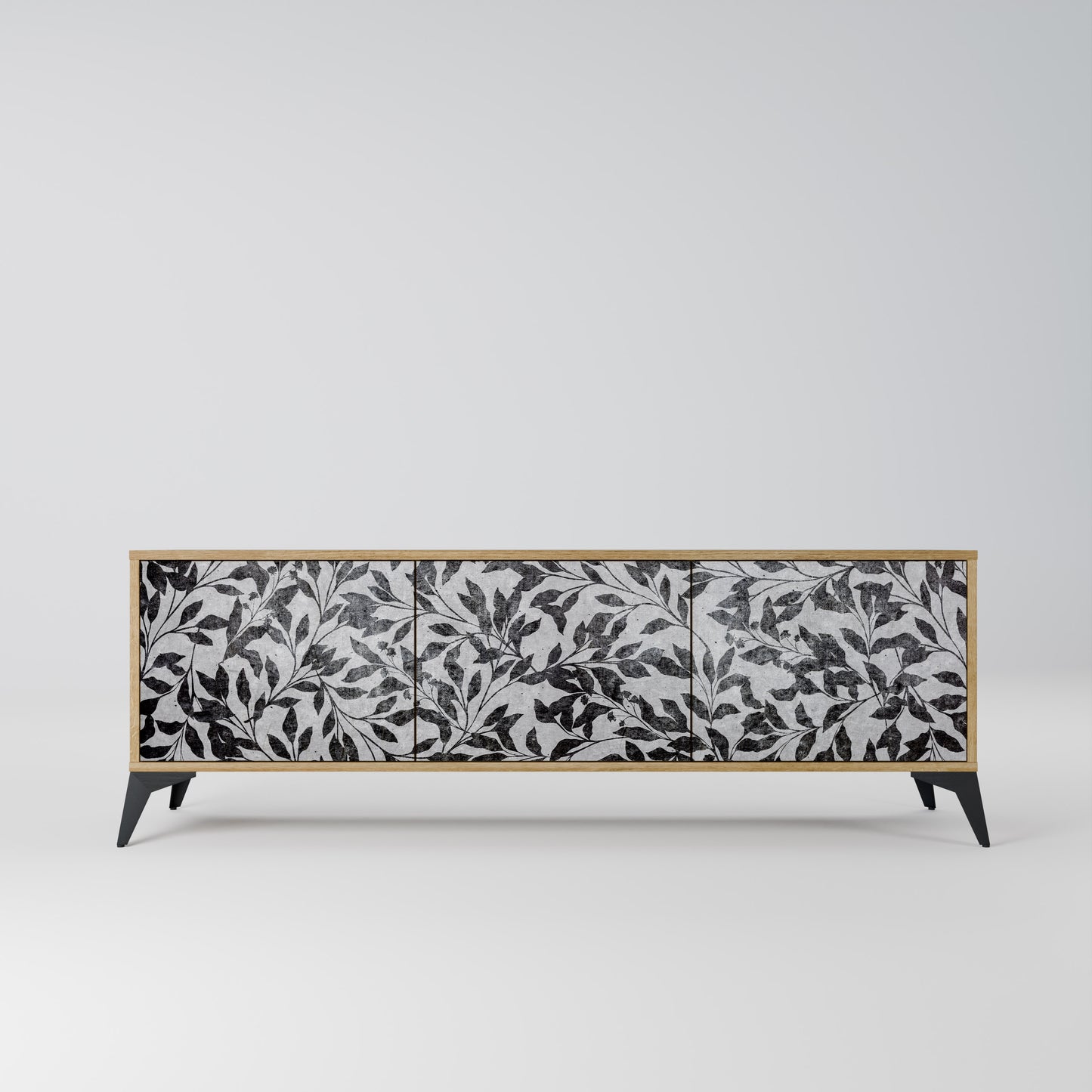CHARCOAL SPROUT 3-Door TV Stand in Oak Effect