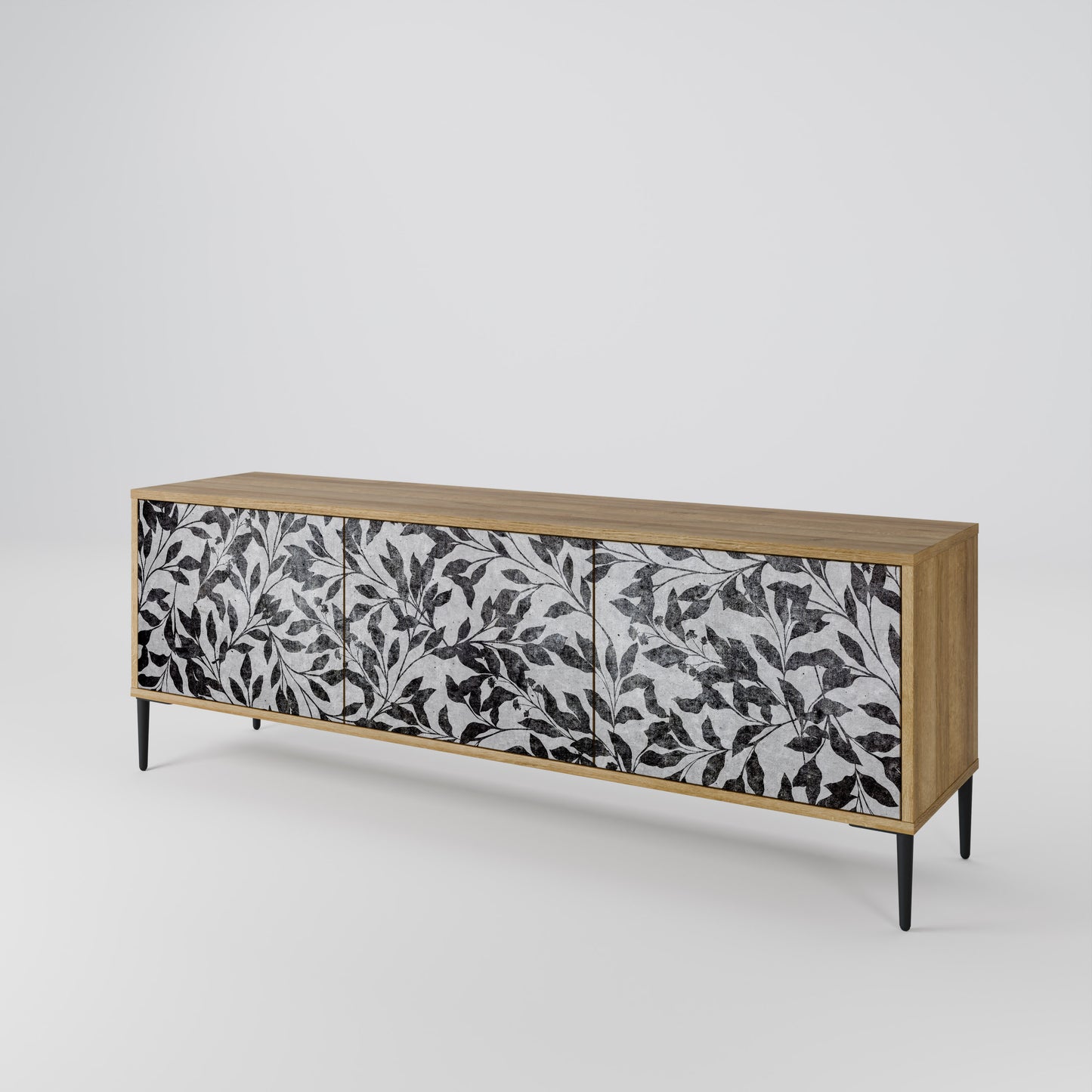 CHARCOAL SPROUT 3-Door TV Stand in Oak Effect