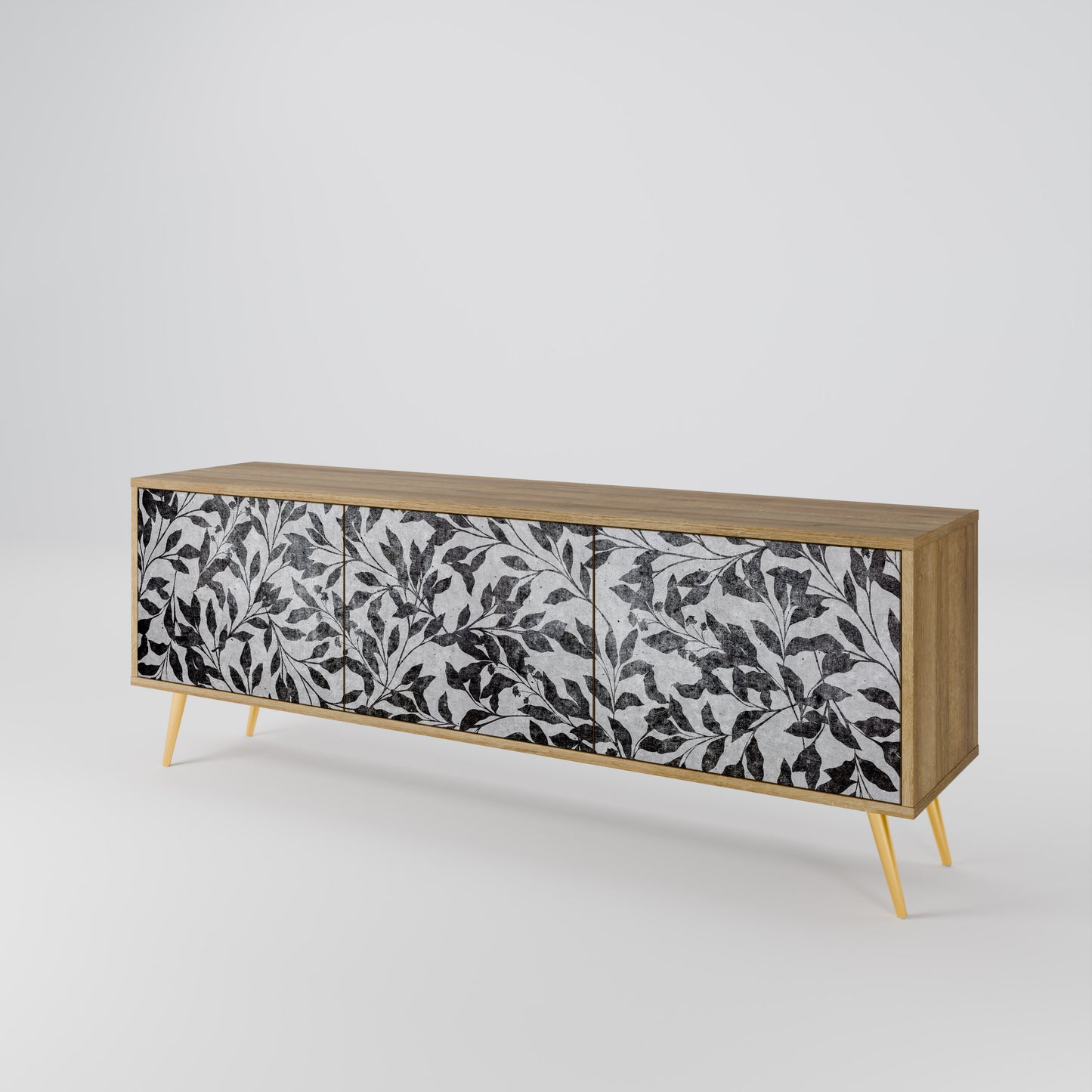 CHARCOAL SPROUT 3-Door TV Stand in Oak Effect