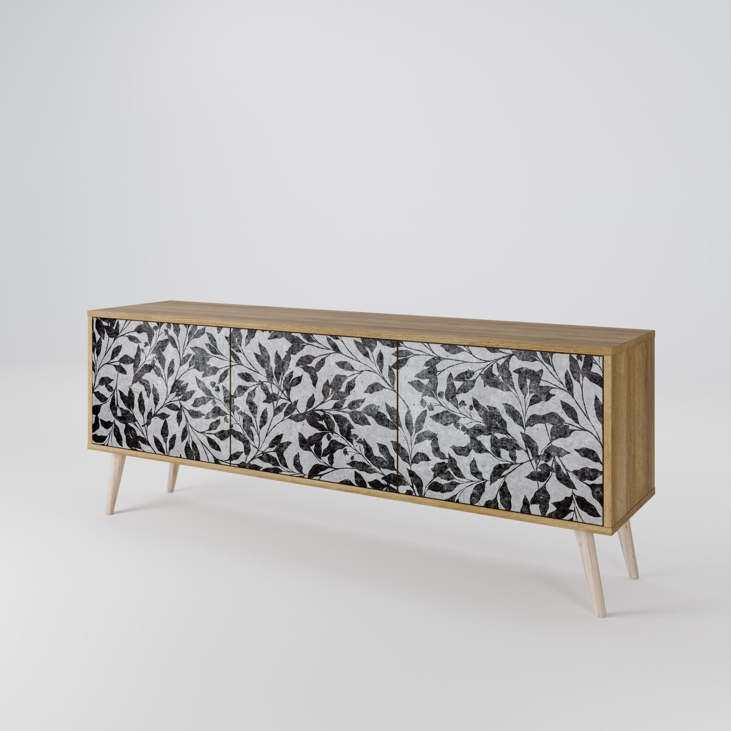 CHARCOAL SPROUT 3-Door TV Stand in Oak Effect