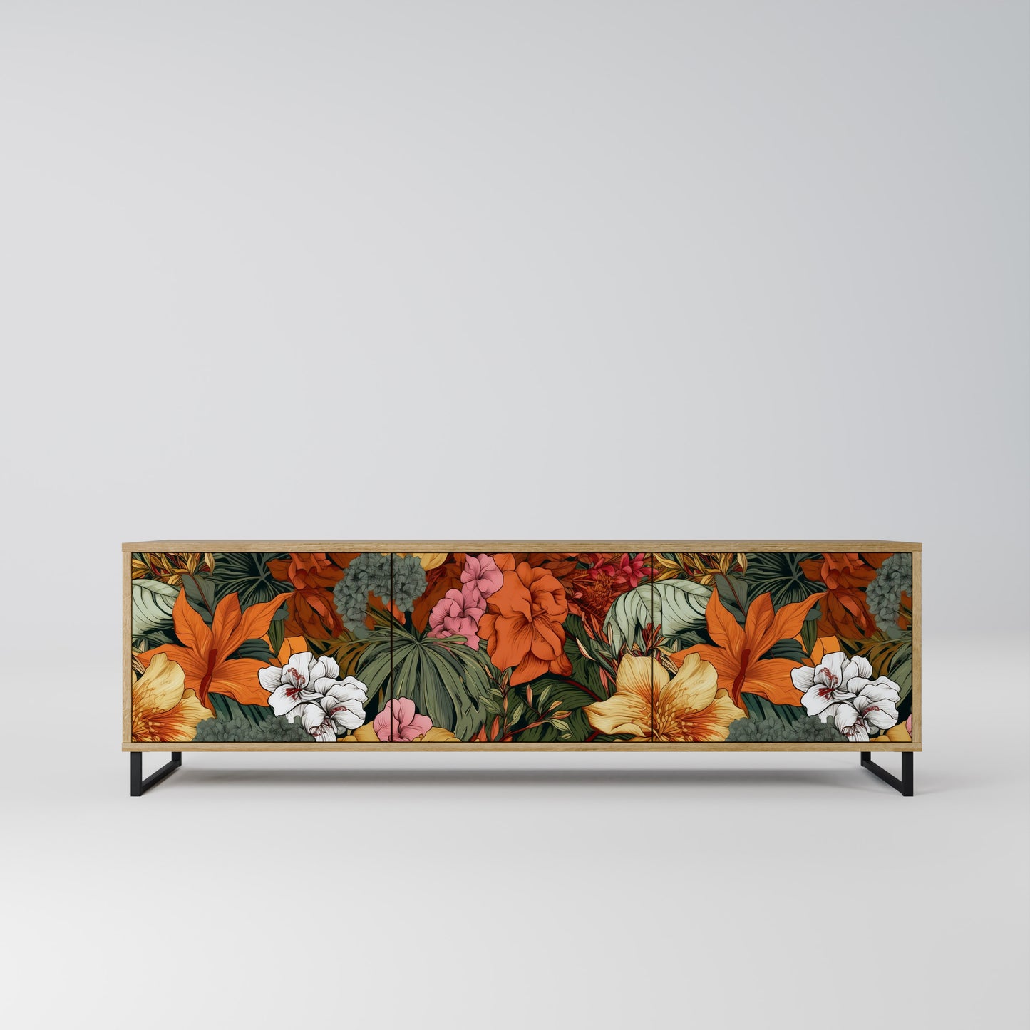 RADIANT FLORA 3-Door TV Stand in Oak Effect