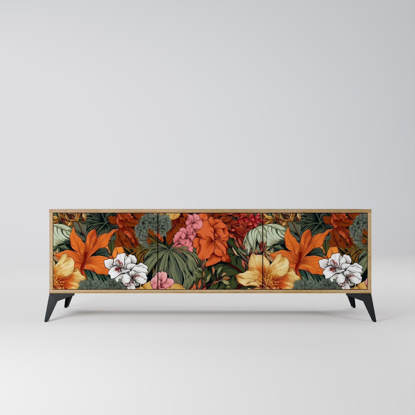 RADIANT FLORA 3-Door TV Stand in Oak Effect