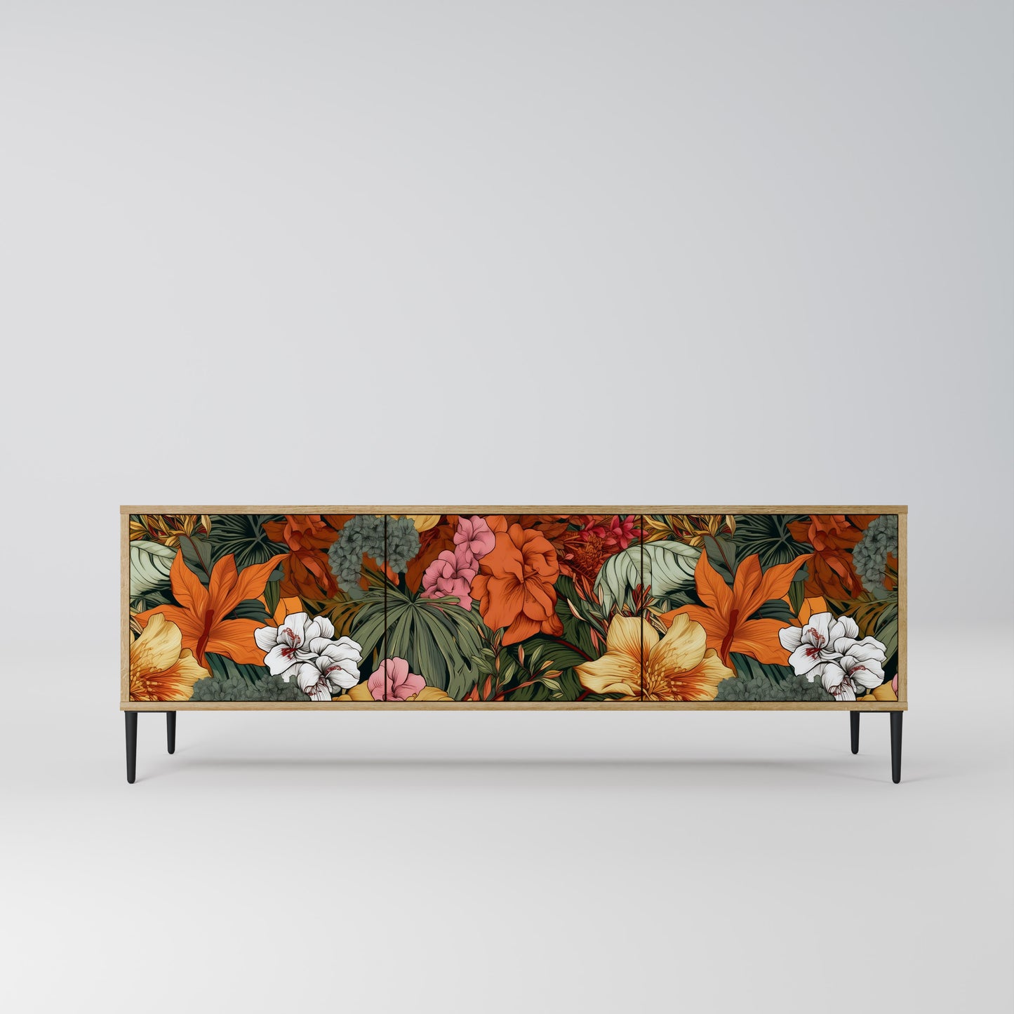 RADIANT FLORA 3-Door TV Stand in Oak Effect