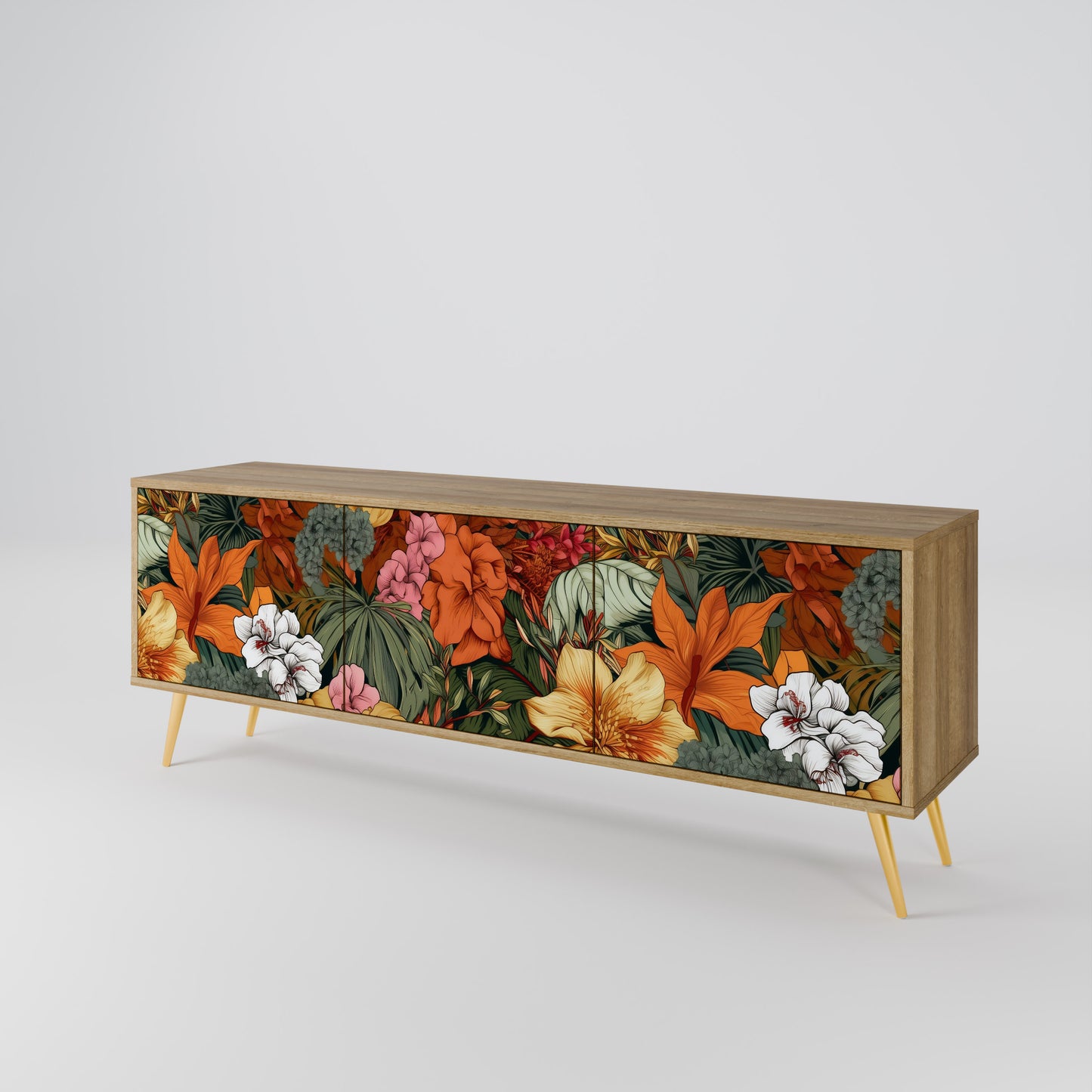 RADIANT FLORA 3-Door TV Stand in Oak Effect