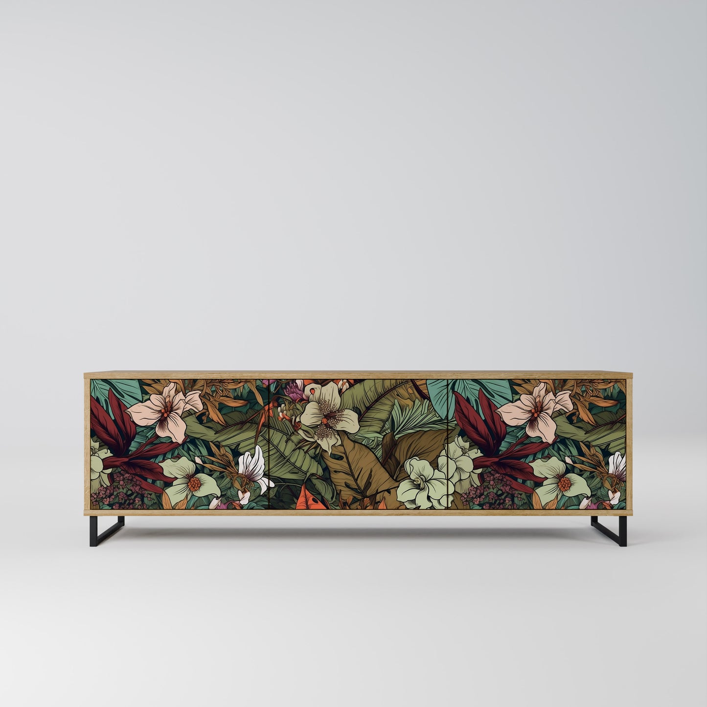 BOTANICAL EMERGENCE 3-Door TV Stand in Oak Effect