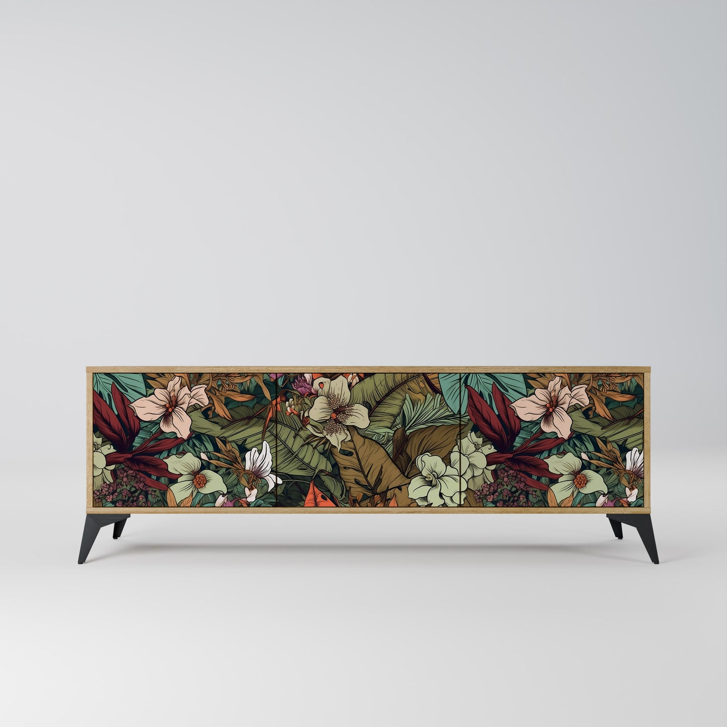 BOTANICAL EMERGENCE 3-Door TV Stand in Oak Effect