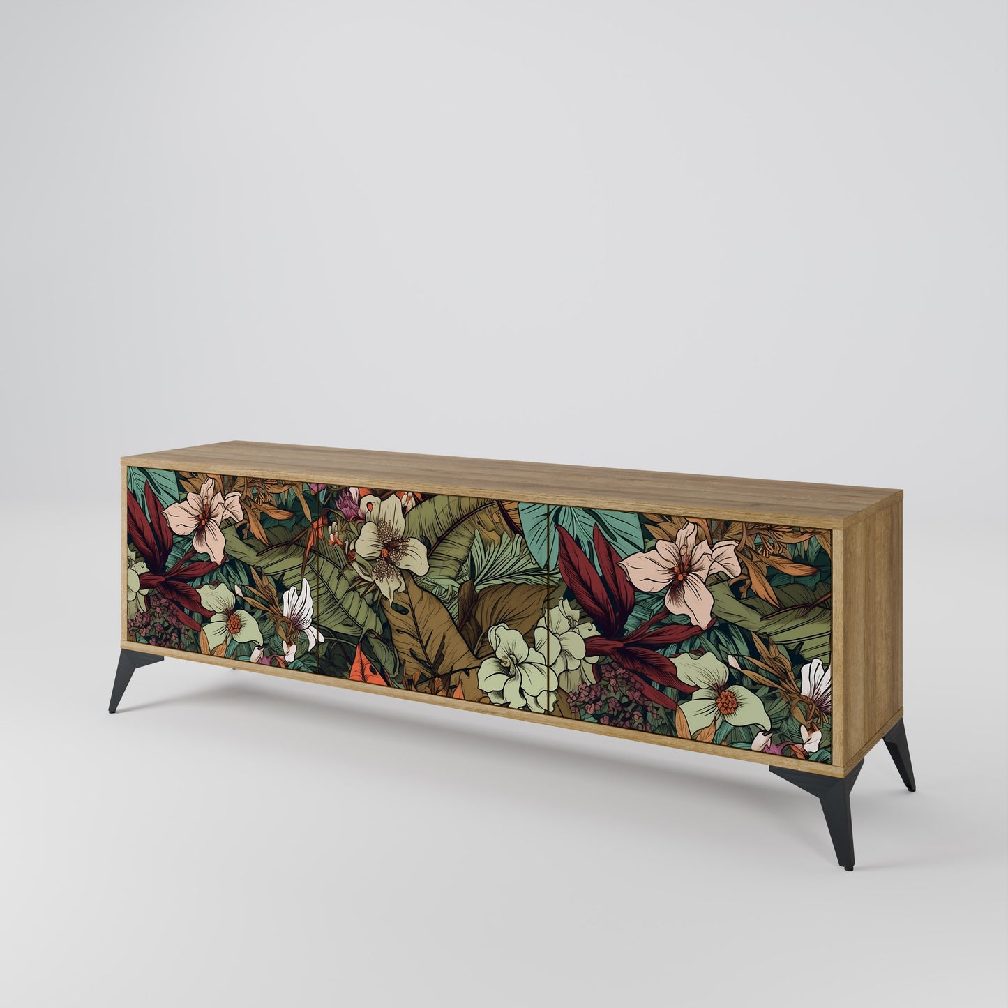 BOTANICAL EMERGENCE 3-Door TV Stand in Oak Effect