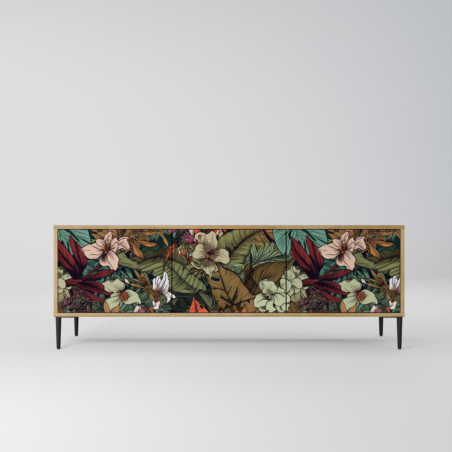 BOTANICAL EMERGENCE 3-Door TV Stand in Oak Effect