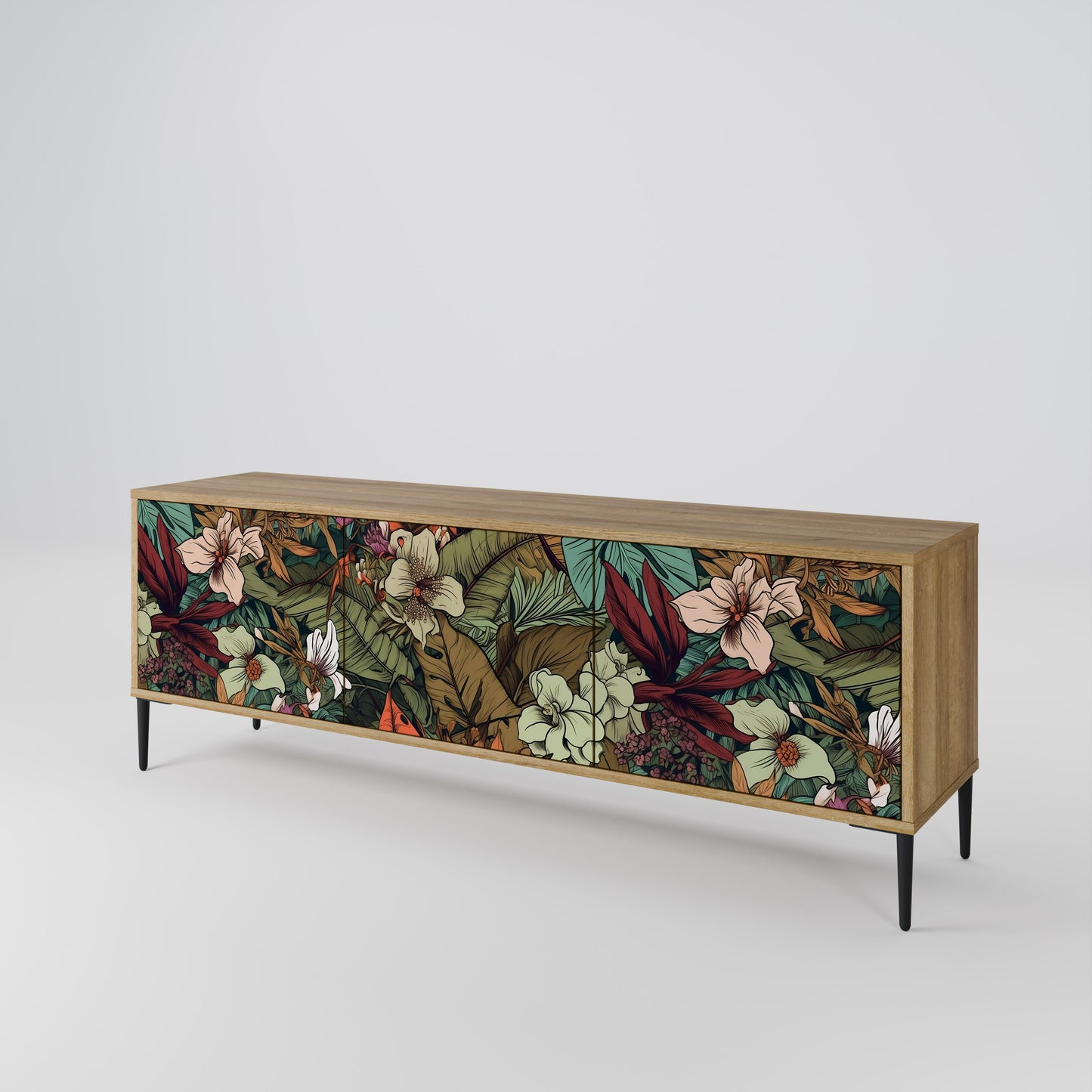 BOTANICAL EMERGENCE 3-Door TV Stand in Oak Effect