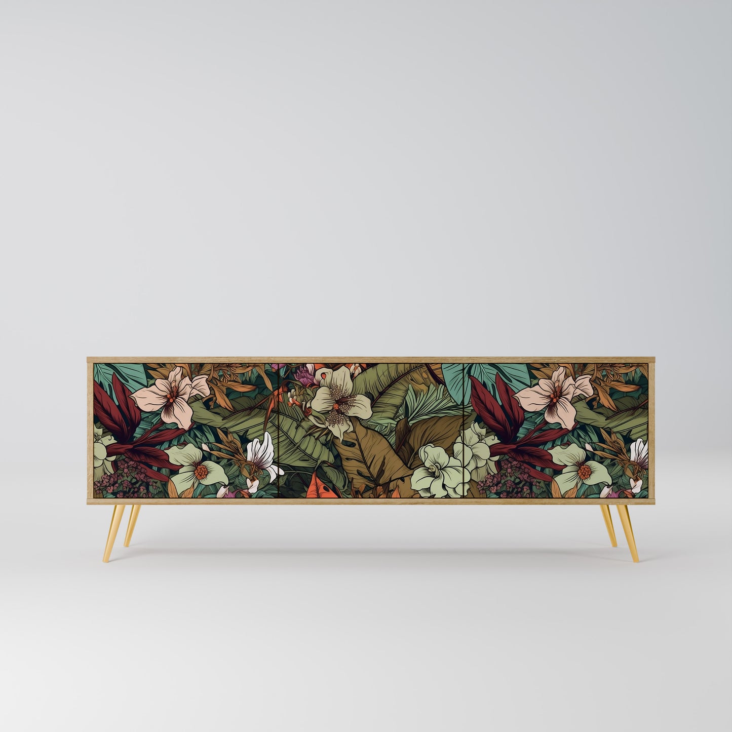 BOTANICAL EMERGENCE 3-Door TV Stand in Oak Effect