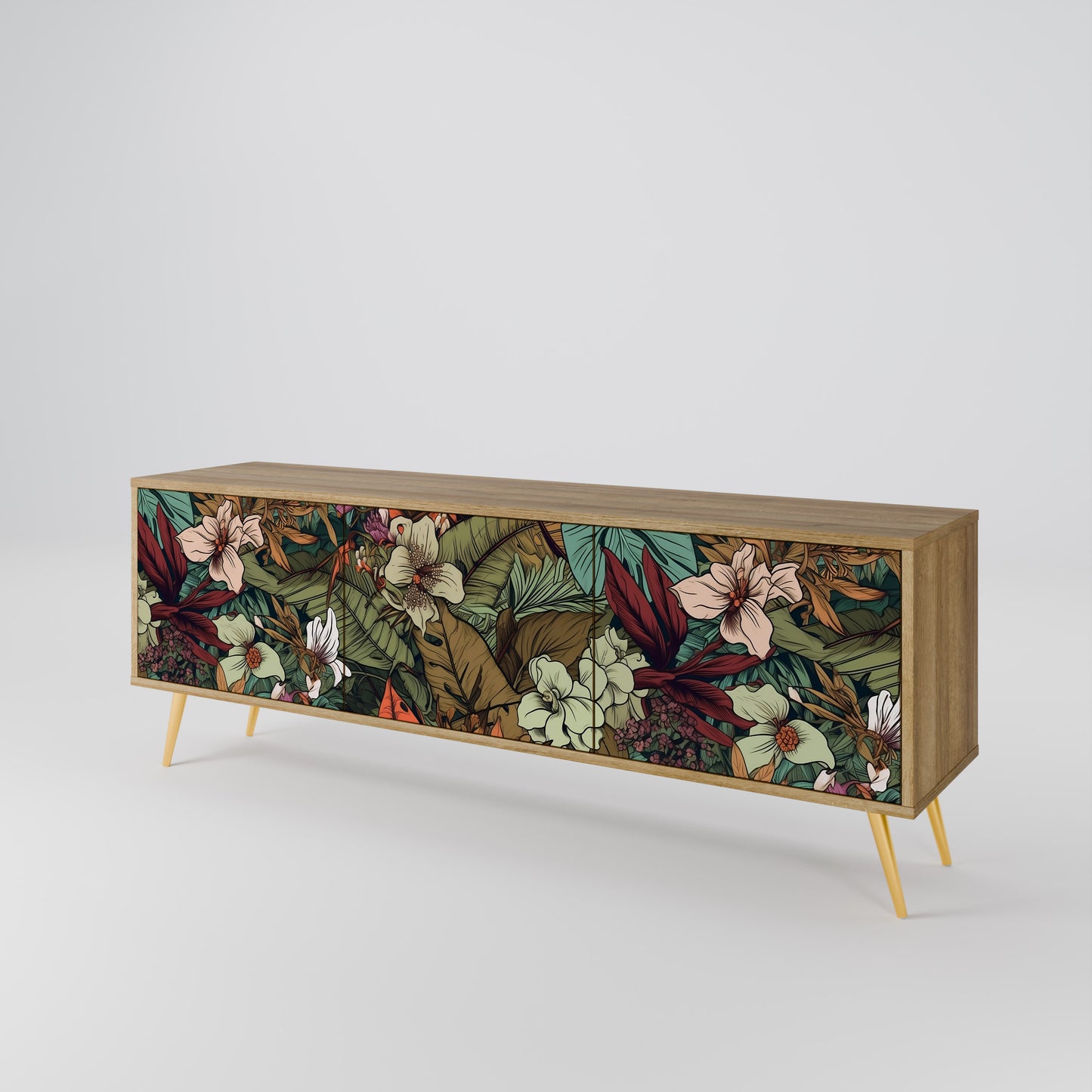 BOTANICAL EMERGENCE 3-Door TV Stand in Oak Effect
