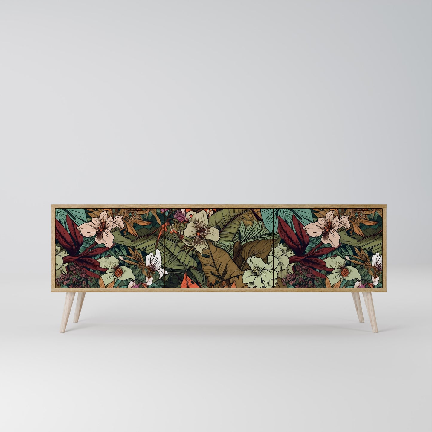 BOTANICAL EMERGENCE 3-Door TV Stand in Oak Effect