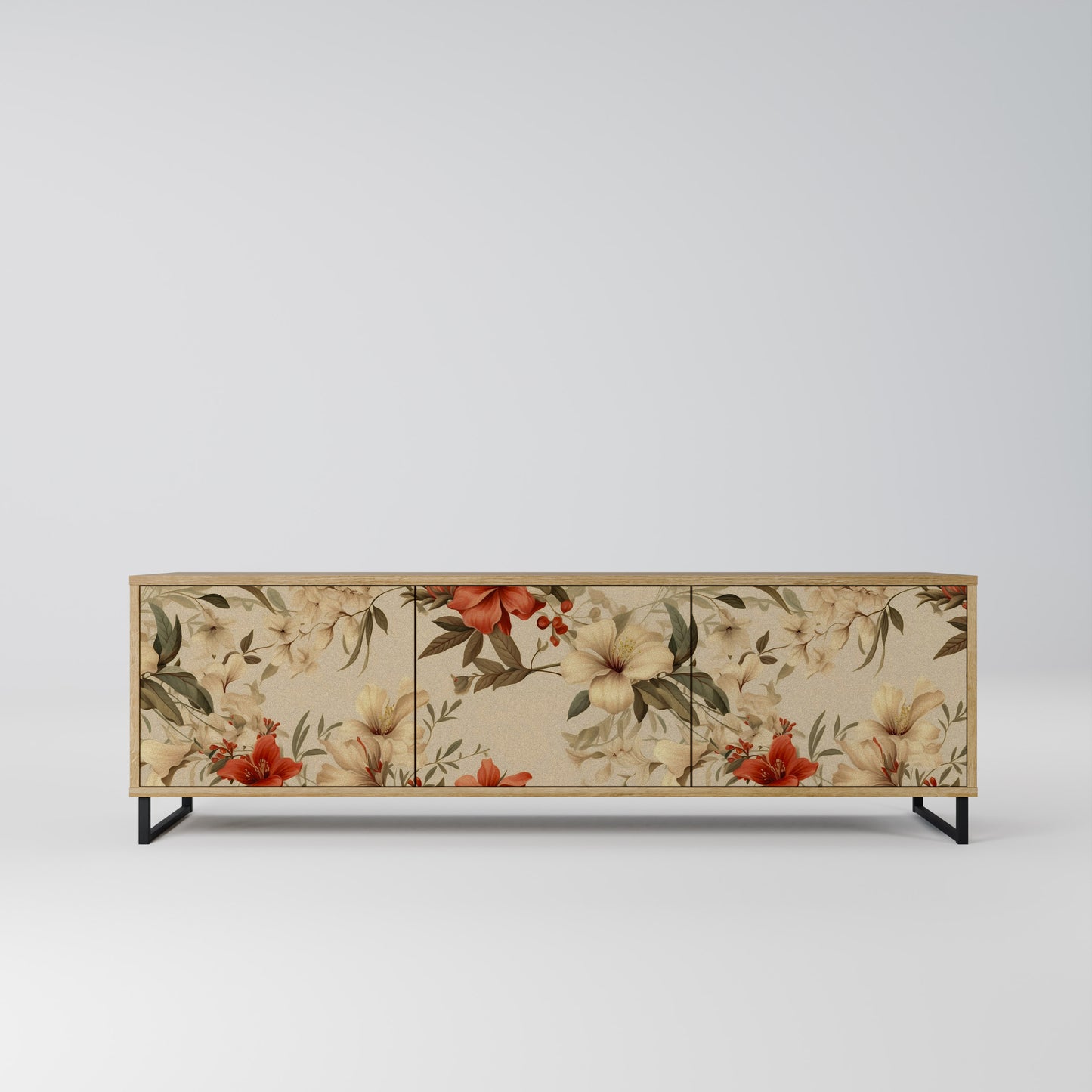 BLOOMING HARMONY 3-Door TV Stand in Oak Effect