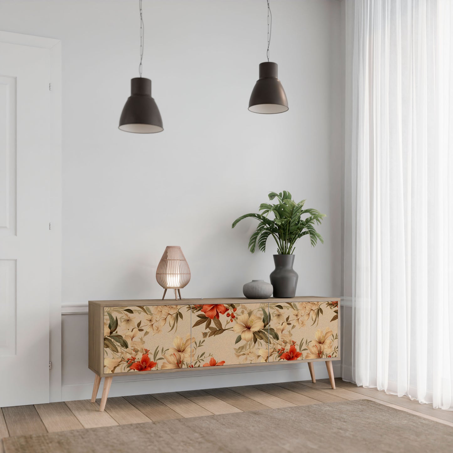 BLOOMING HARMONY 3-Door TV Stand in Oak Effect