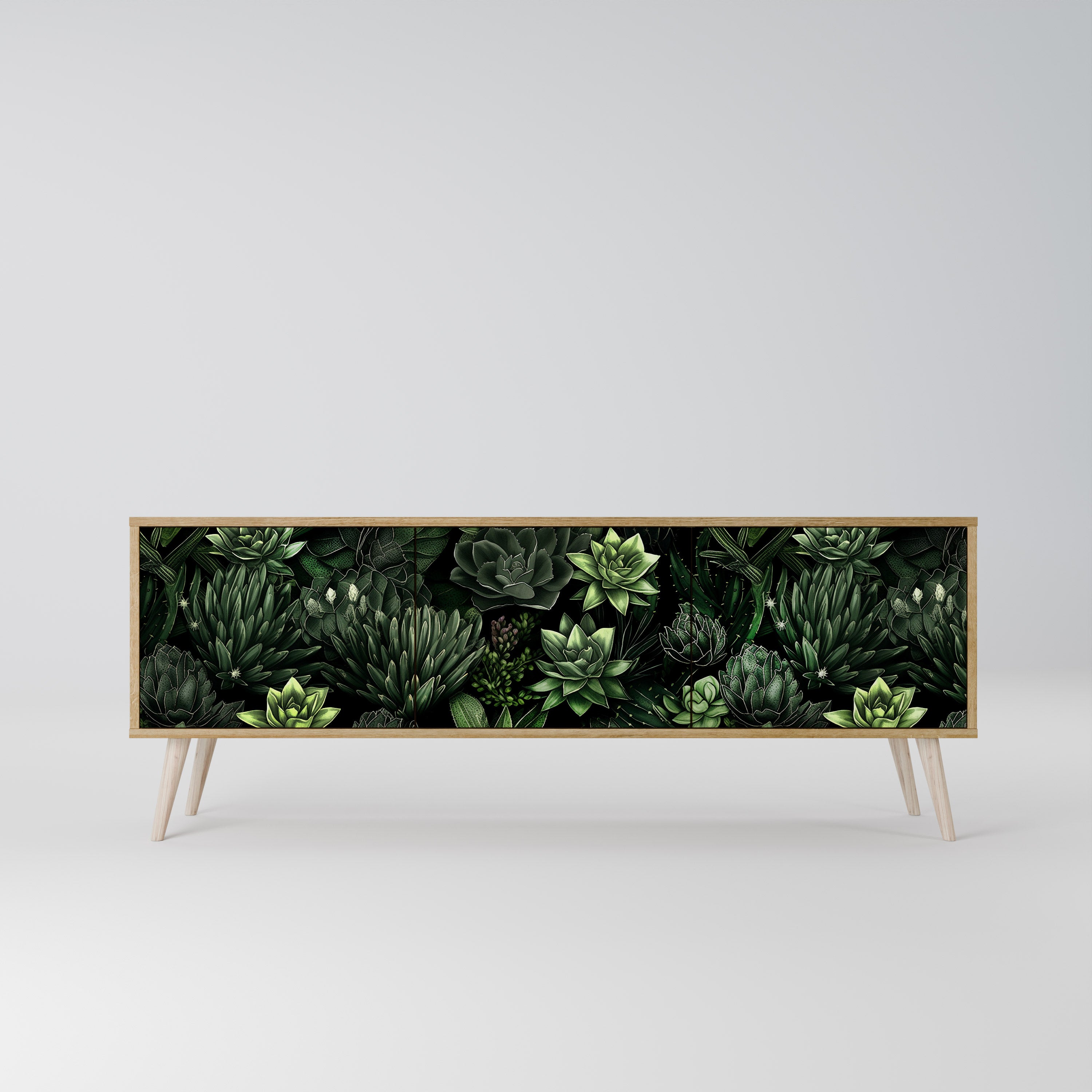 SUCCULENT JUNGLE 3-dörrars TV-bänk i ekeffekt