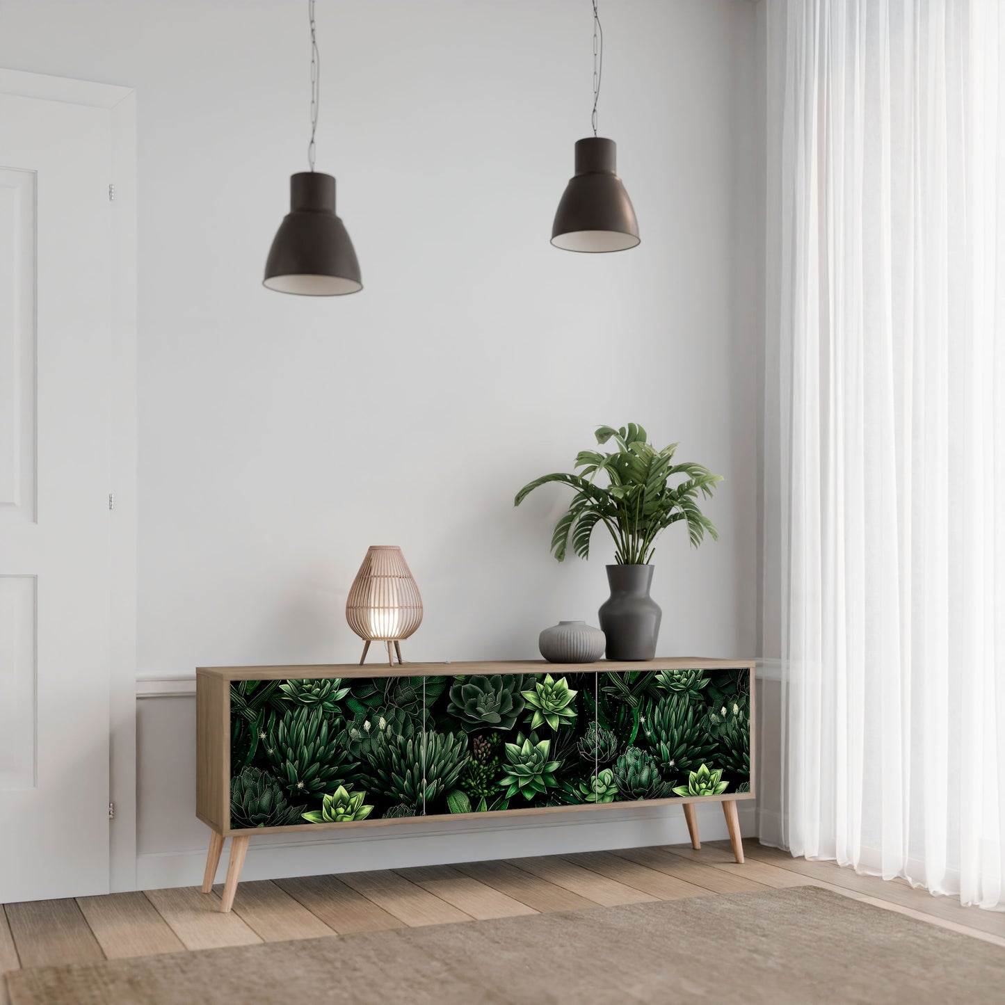 SUCCULENT JUNGLE 3-Door TV Stand in Oak Effect