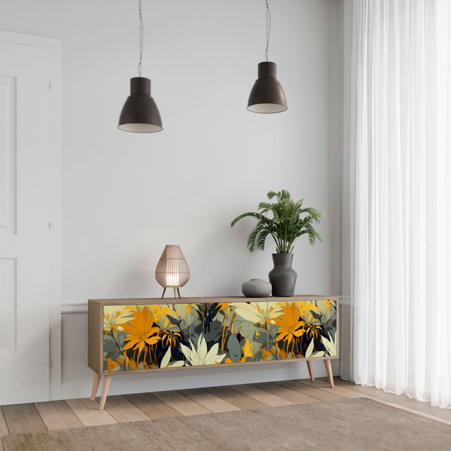 SUNKISSED LILY 3-Door TV Stand in Oak Effect