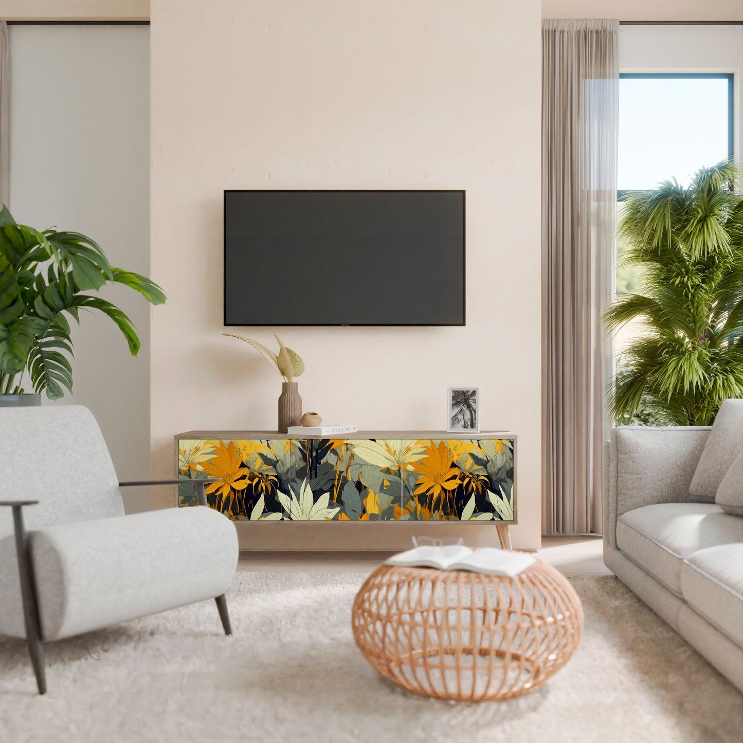 SUNKISSED LILY 3-Door TV Stand in Oak Effect
