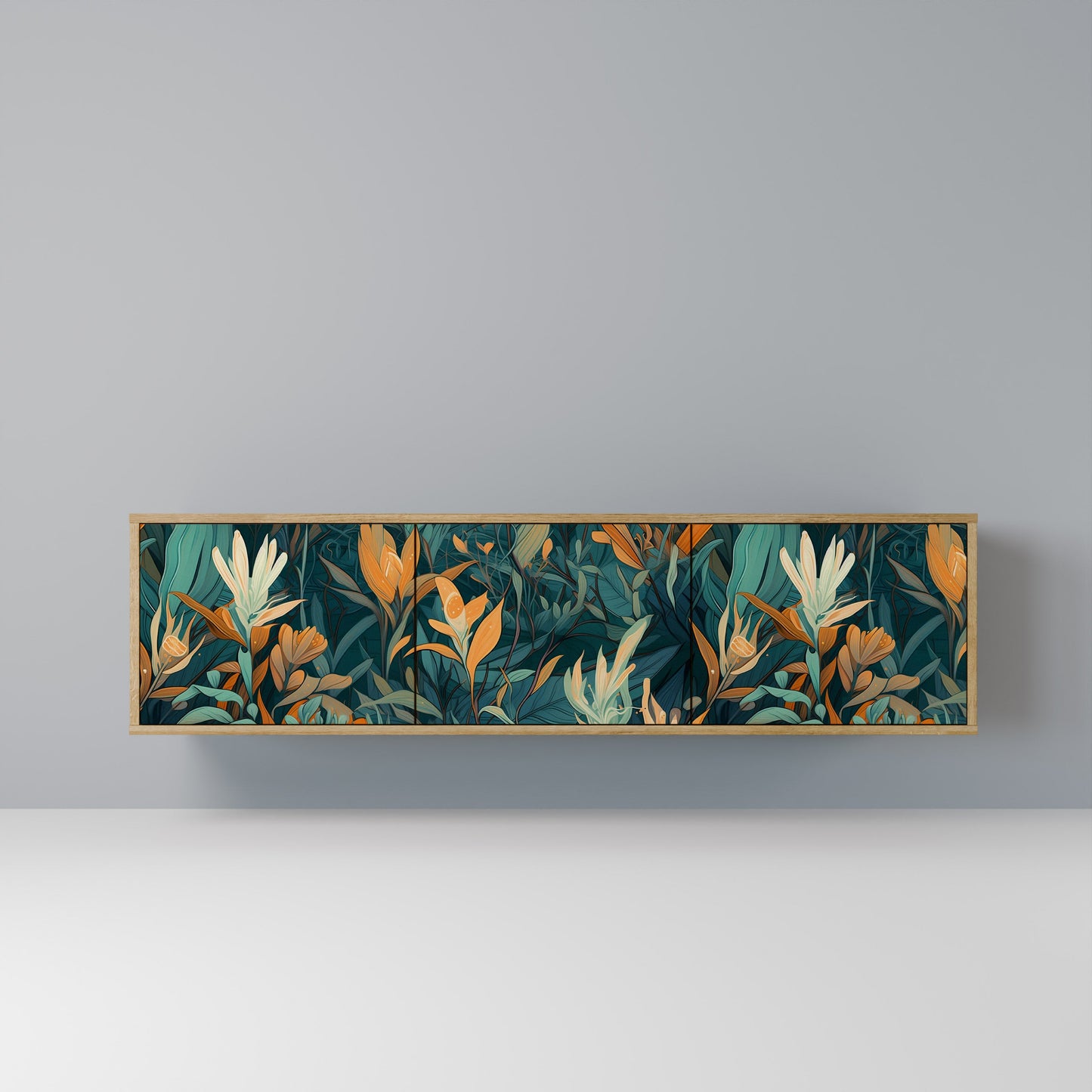 FLORAL SERENITY 3-Door TV Stand in Oak Effect