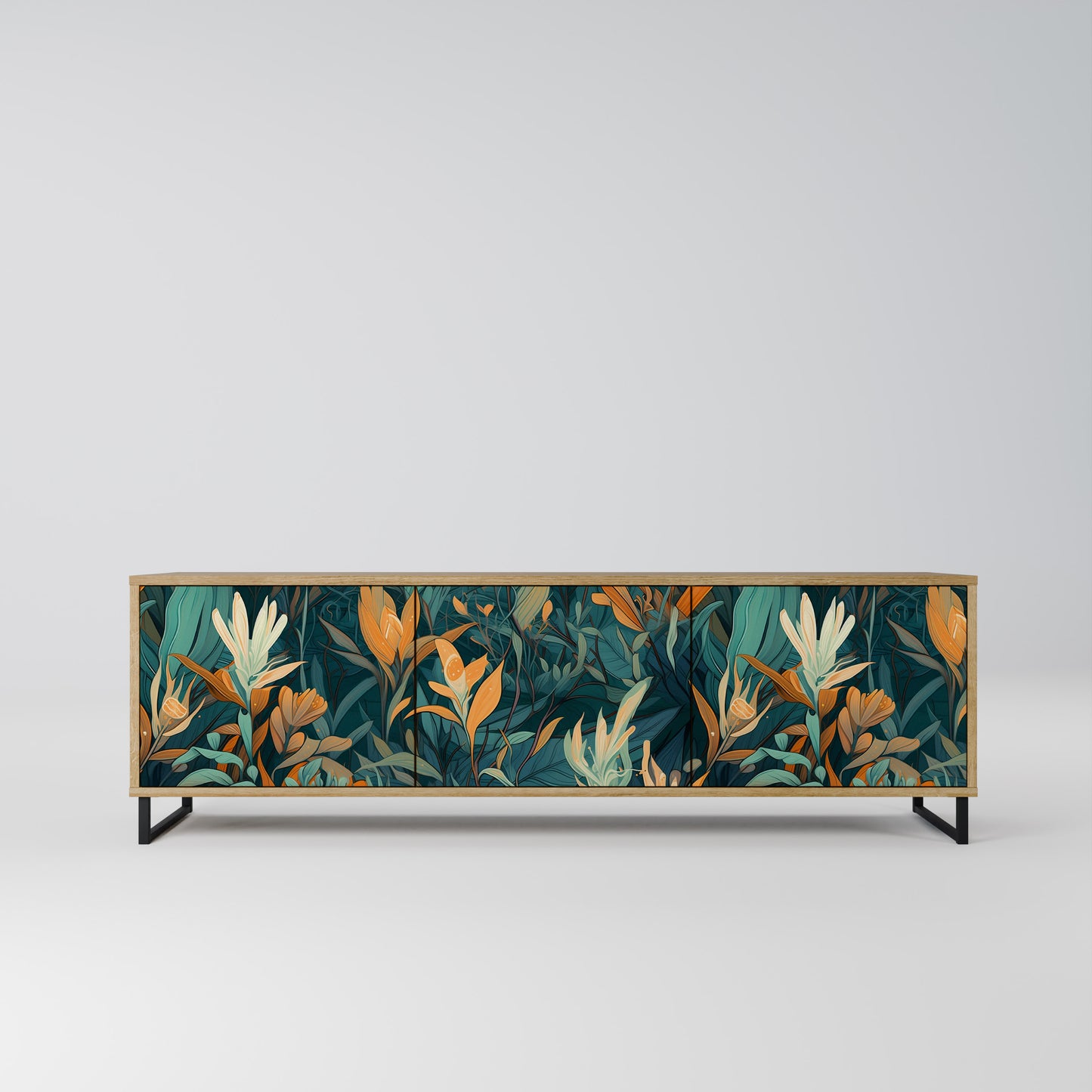 FLORAL SERENITY 3-Door TV Stand in Oak Effect