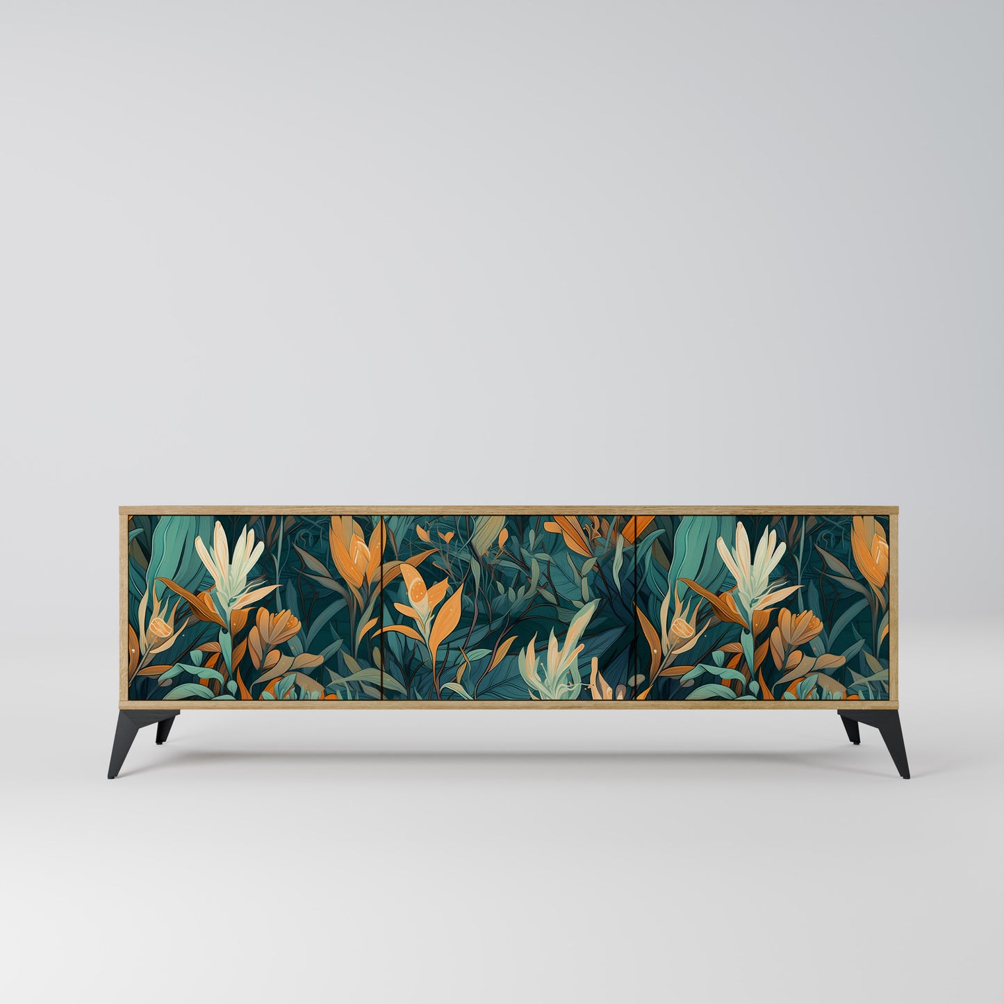 FLORAL SERENITY 3-Door TV Stand in Oak Effect