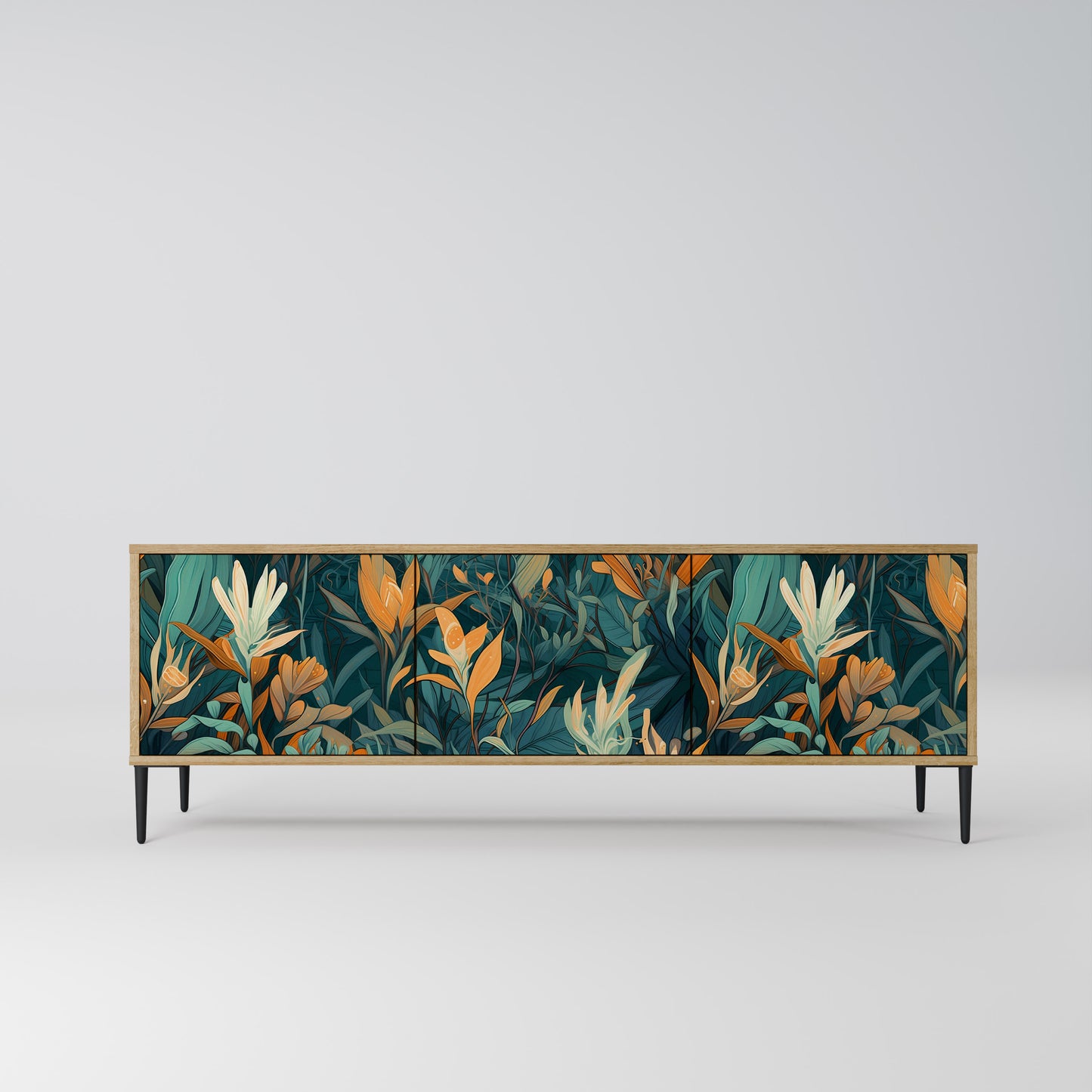 FLORAL SERENITY 3-Door TV Stand in Oak Effect