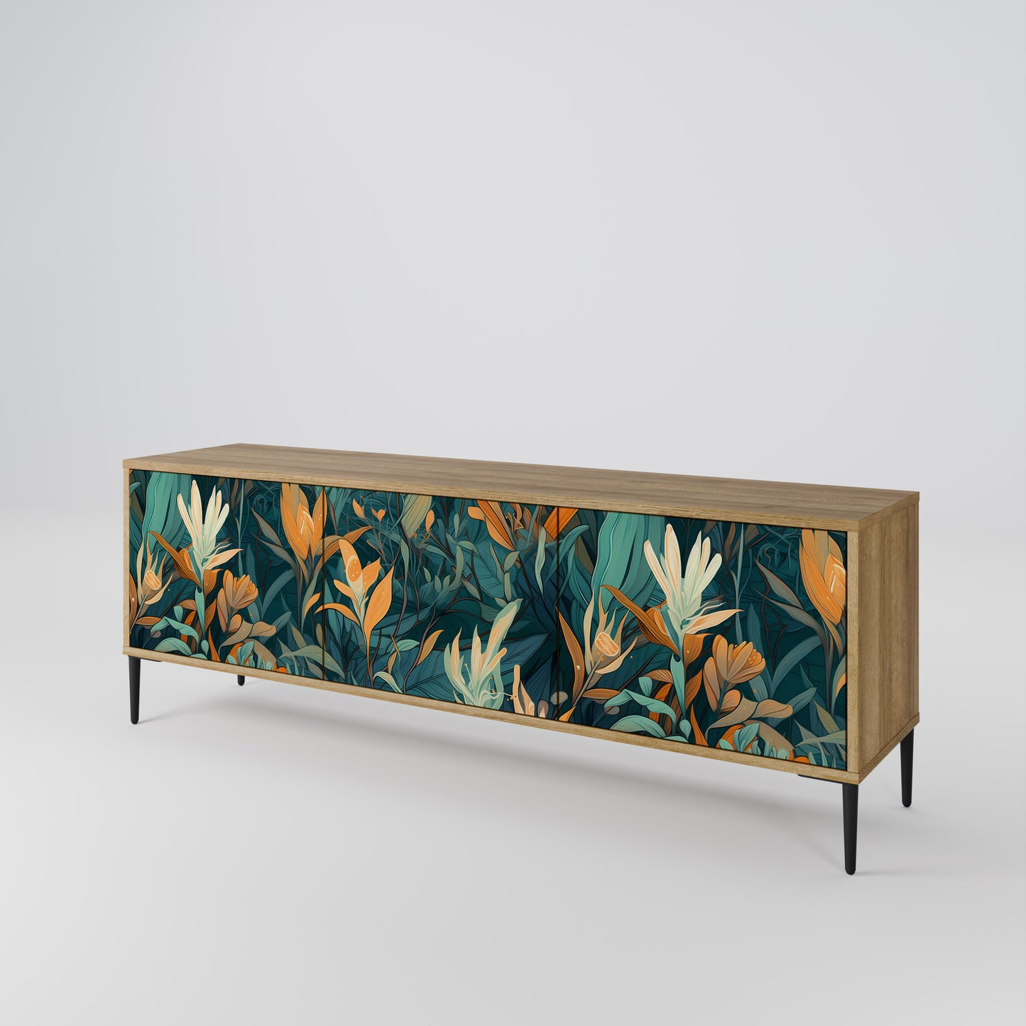 FLORAL SERENITY 3-Door TV Stand in Oak Effect