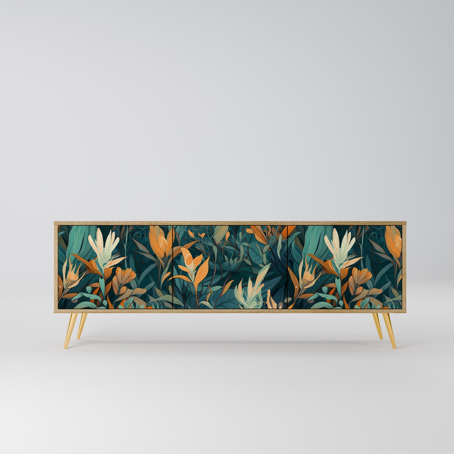 FLORAL SERENITY 3-Door TV Stand in Oak Effect