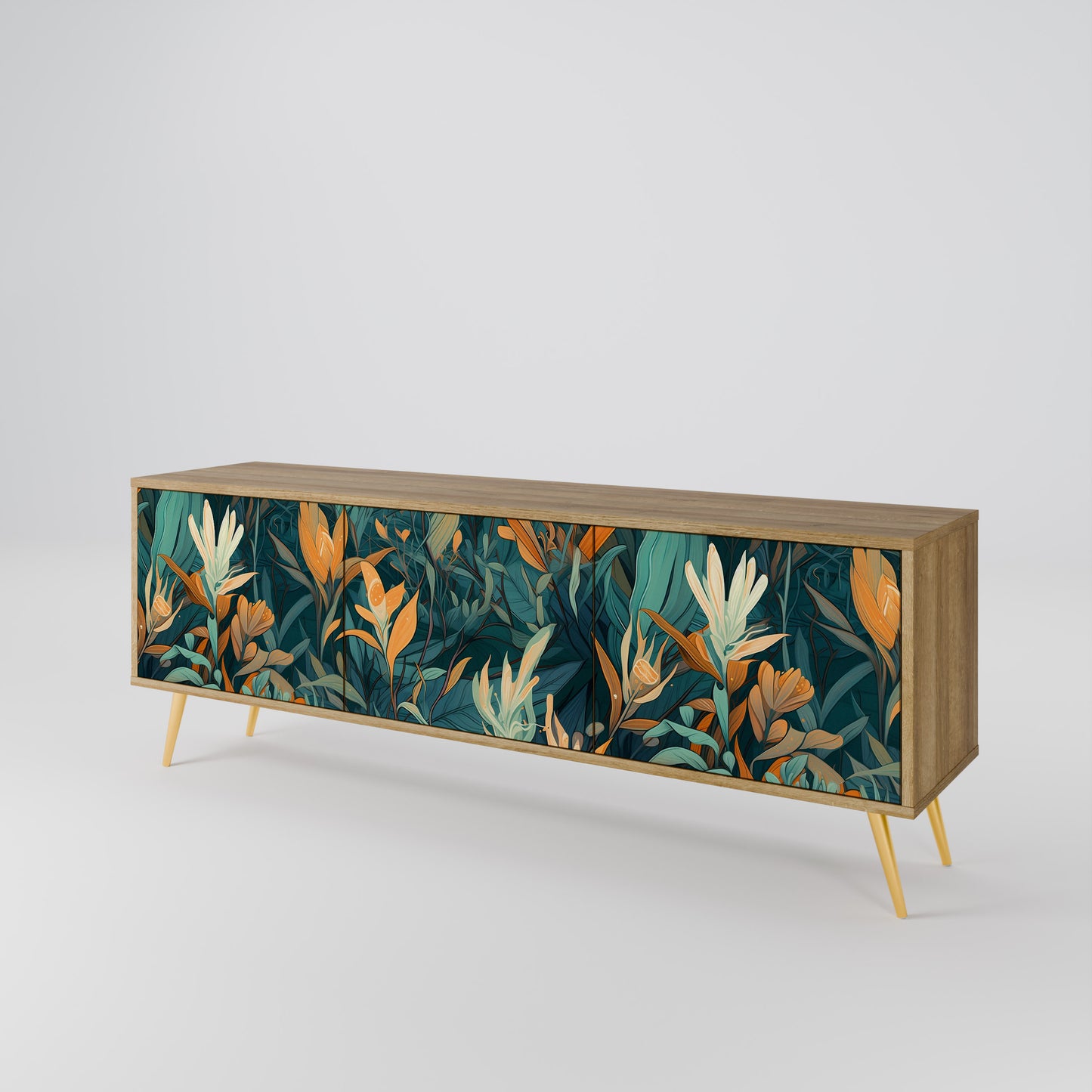 FLORAL SERENITY 3-Door TV Stand in Oak Effect