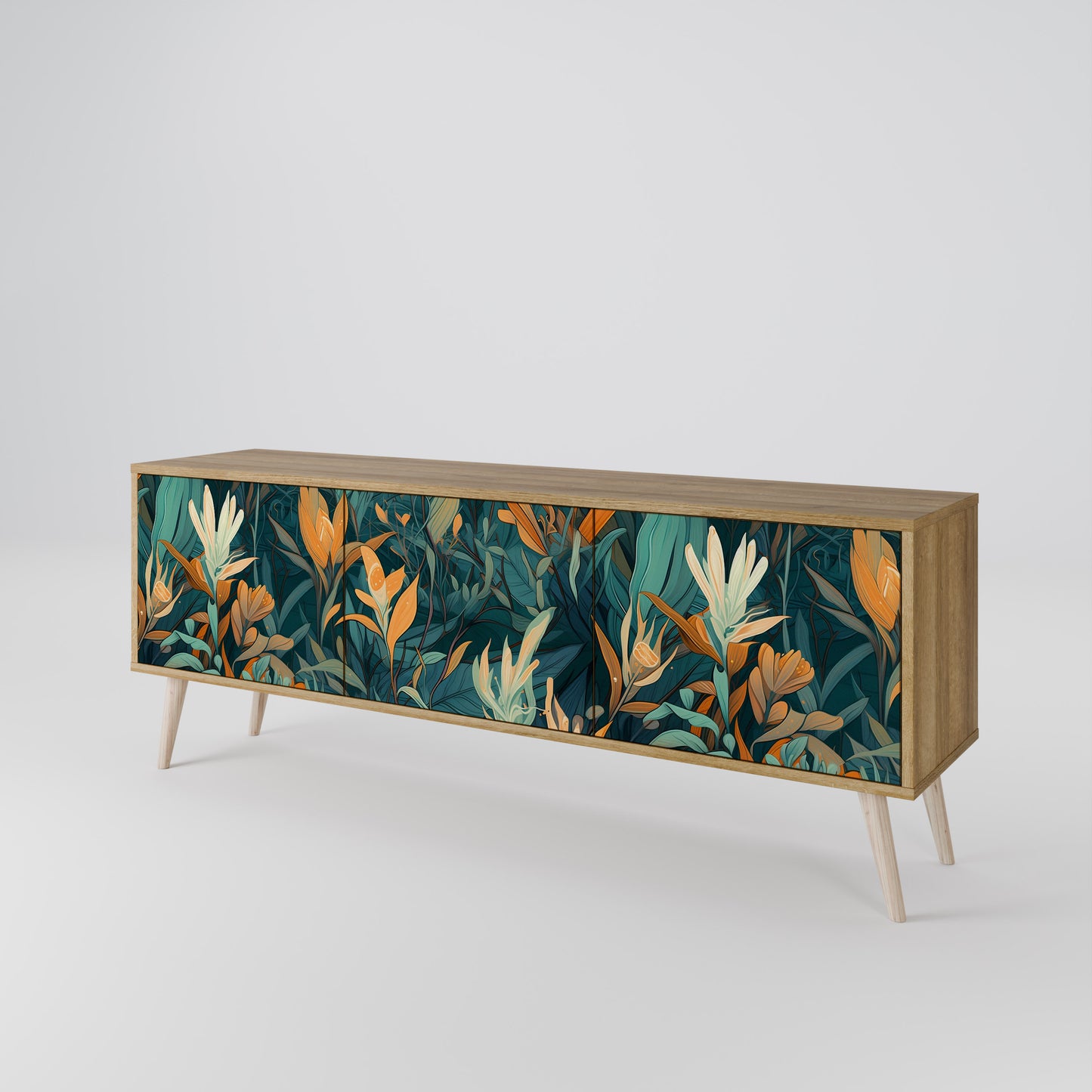 FLORAL SERENITY 3-Door TV Stand in Oak Effect