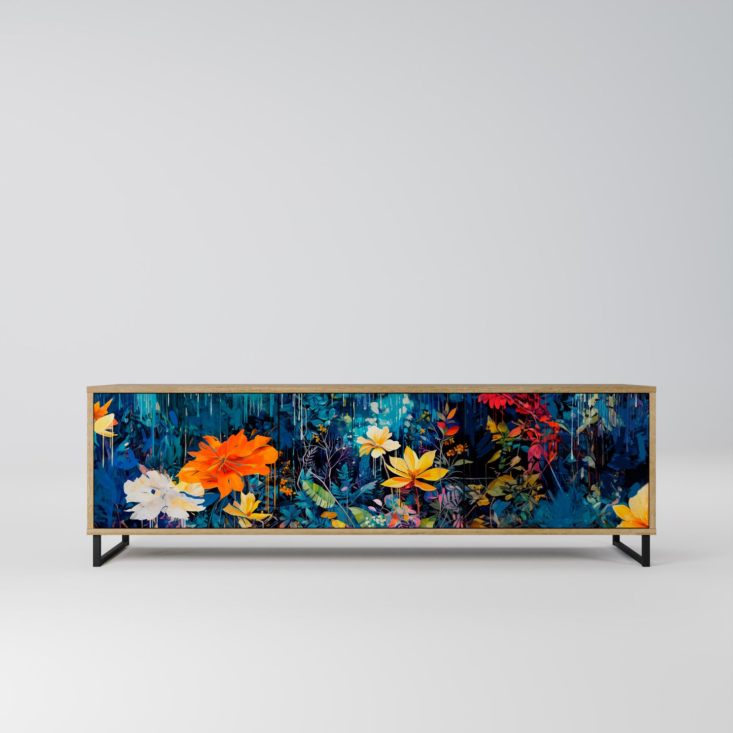 MIDNIGHT BLOSSOM 3-Door TV Stand in Oak Effect