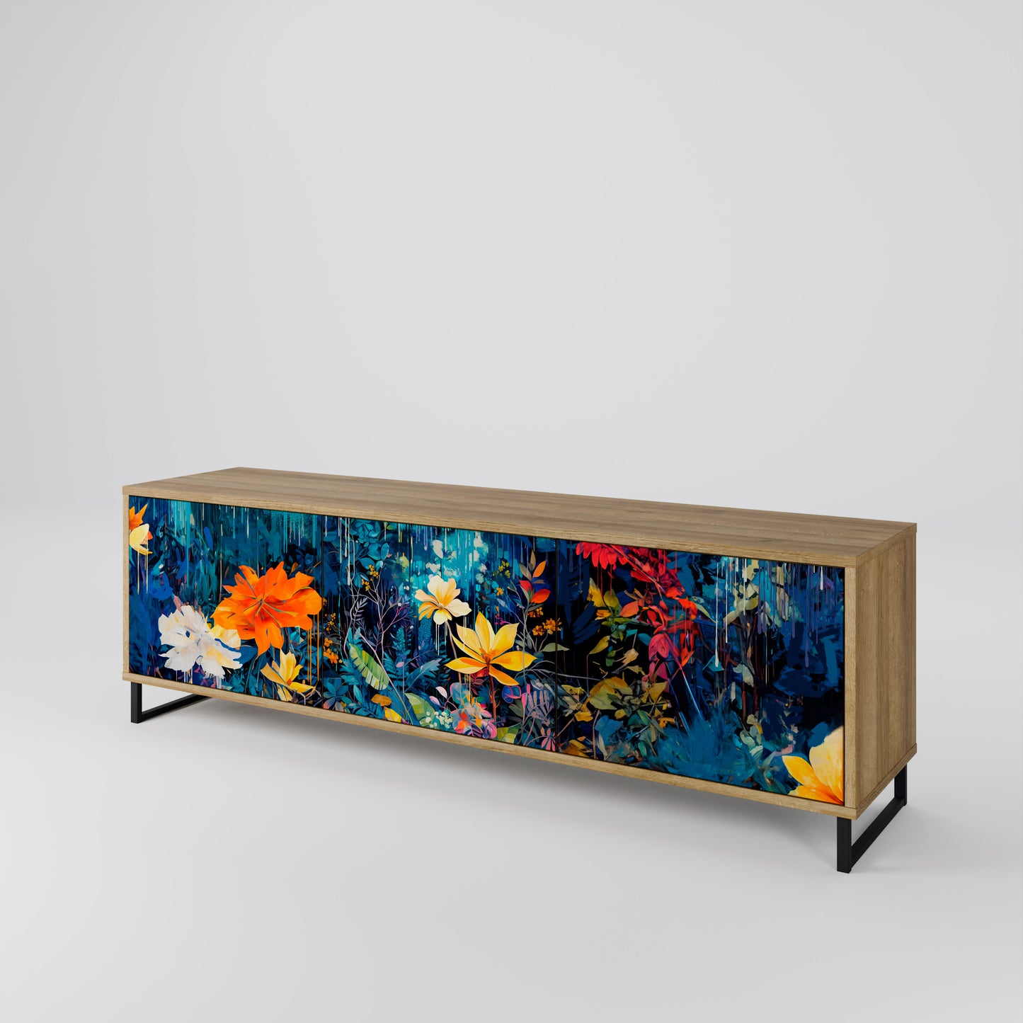 MIDNIGHT BLOSSOM 3-Door TV Stand in Oak Effect