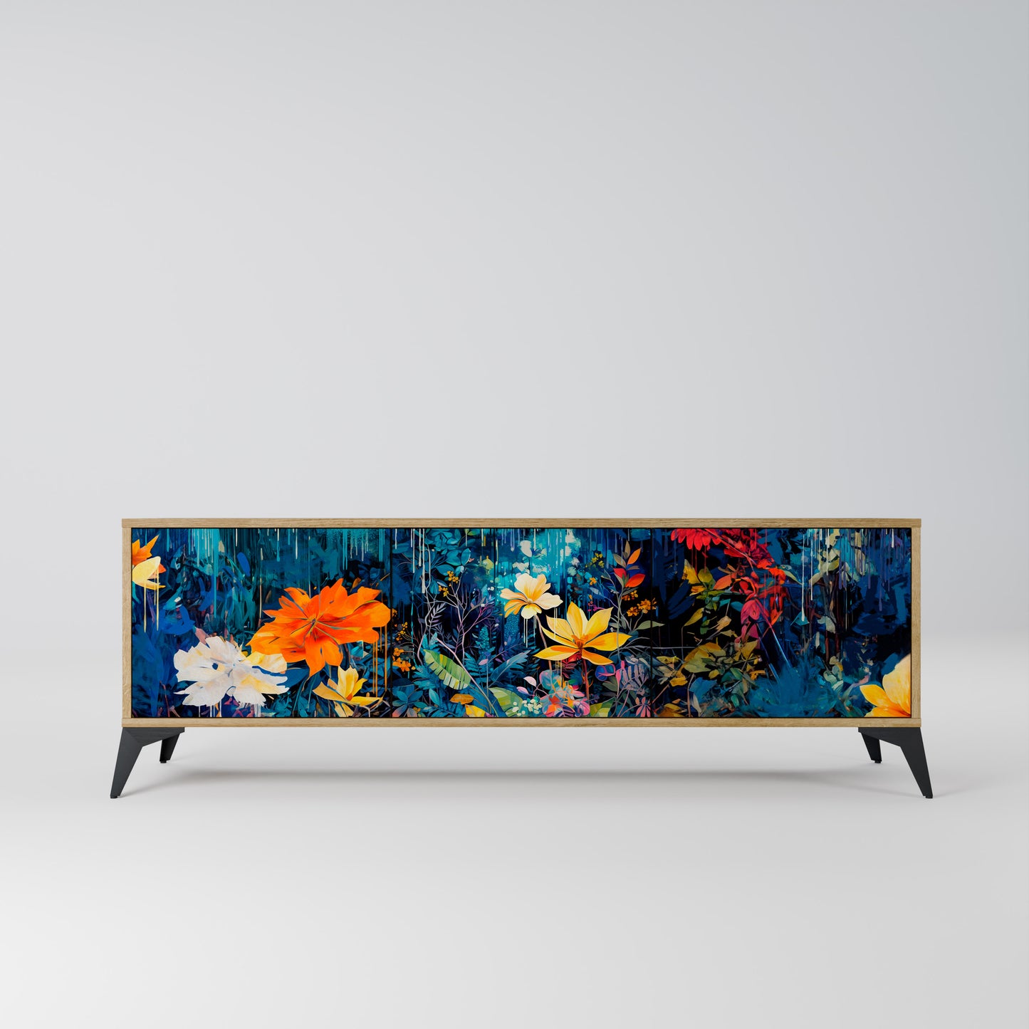 MIDNIGHT BLOSSOM 3-Door TV Stand in Oak Effect