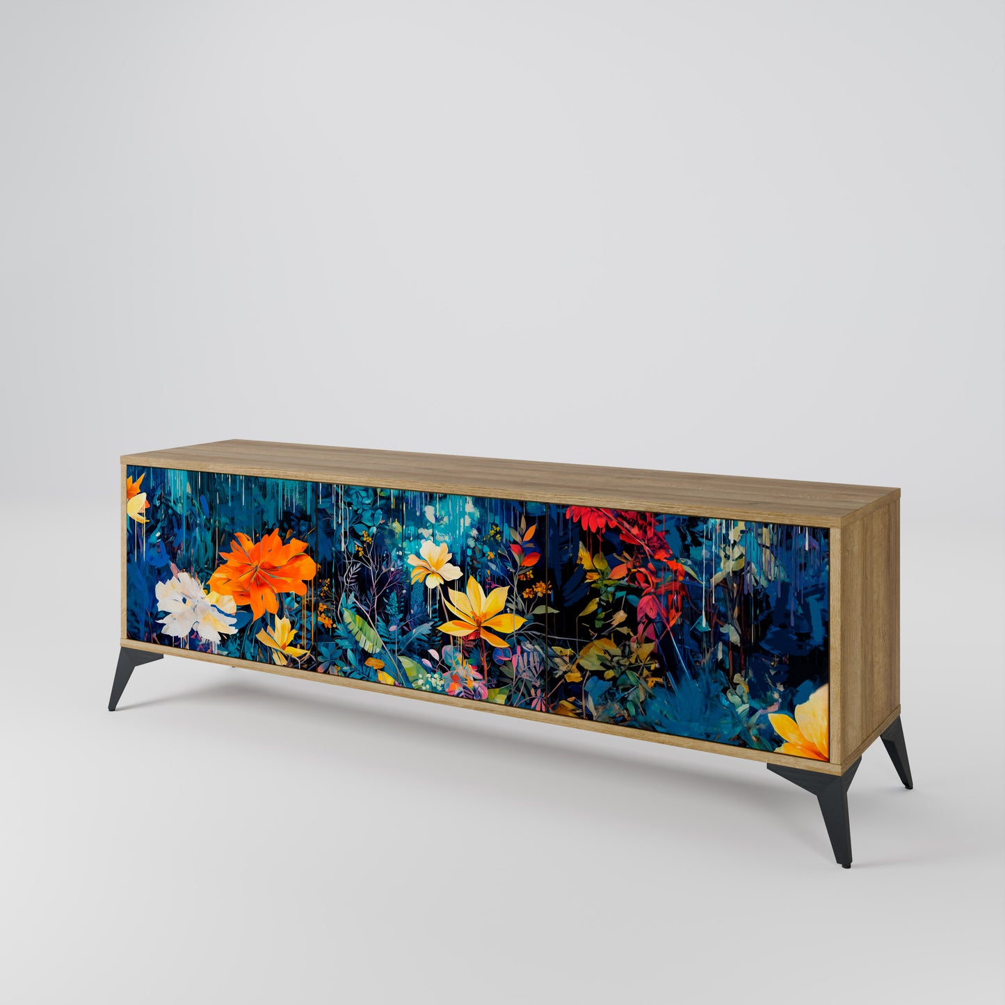 MIDNIGHT BLOSSOM 3-Door TV Stand in Oak Effect
