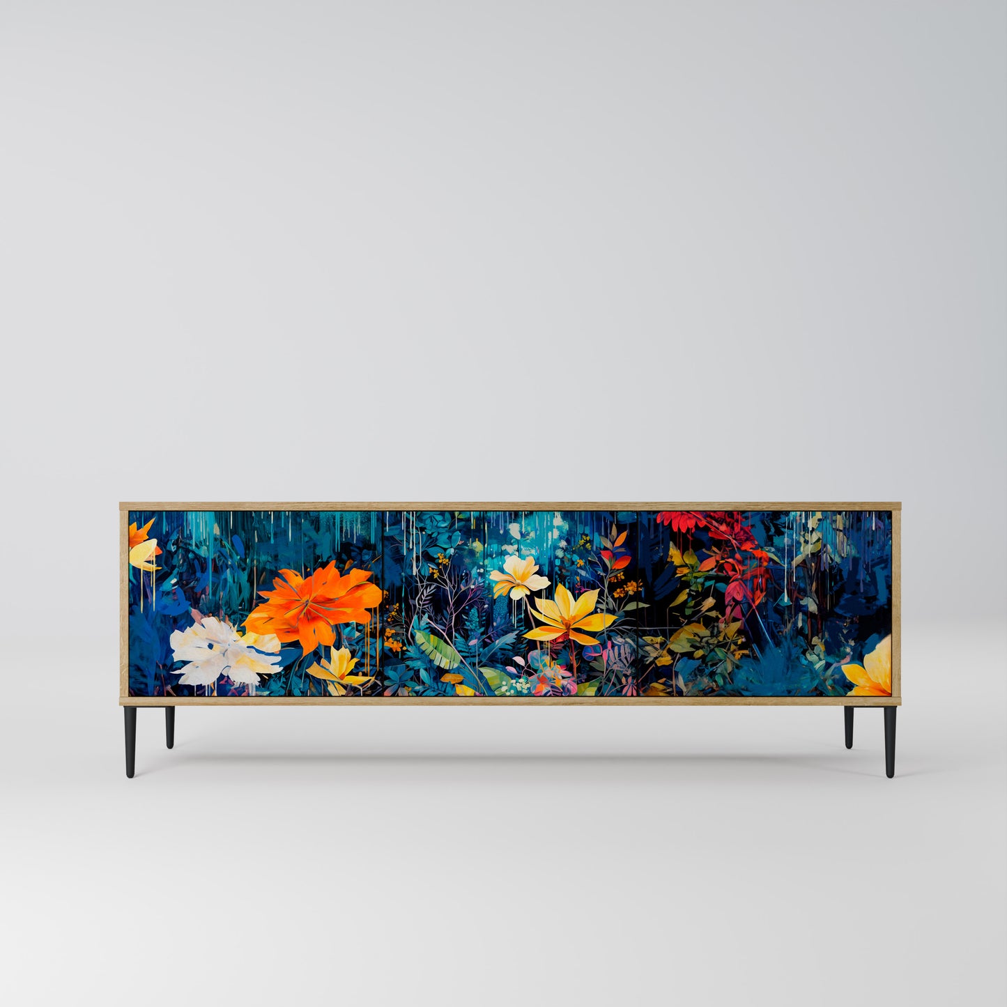 MIDNIGHT BLOSSOM 3-Door TV Stand in Oak Effect