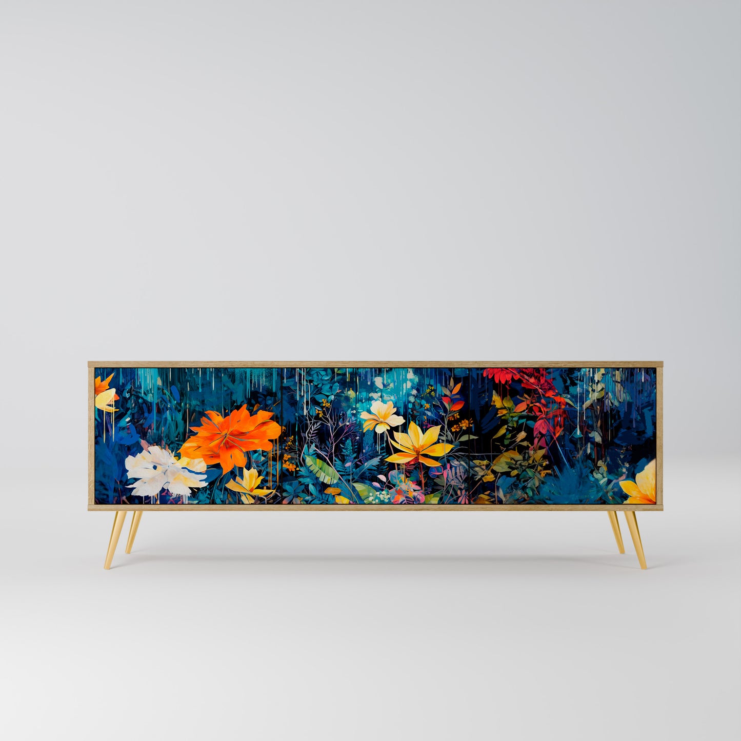 MIDNIGHT BLOSSOM 3-Door TV Stand in Oak Effect