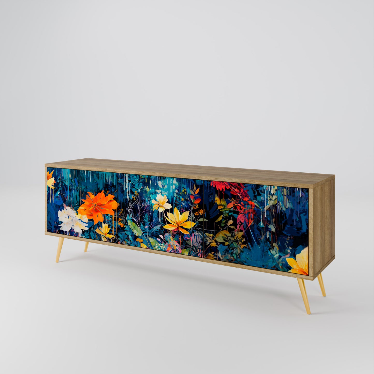 MIDNIGHT BLOSSOM 3-Door TV Stand in Oak Effect