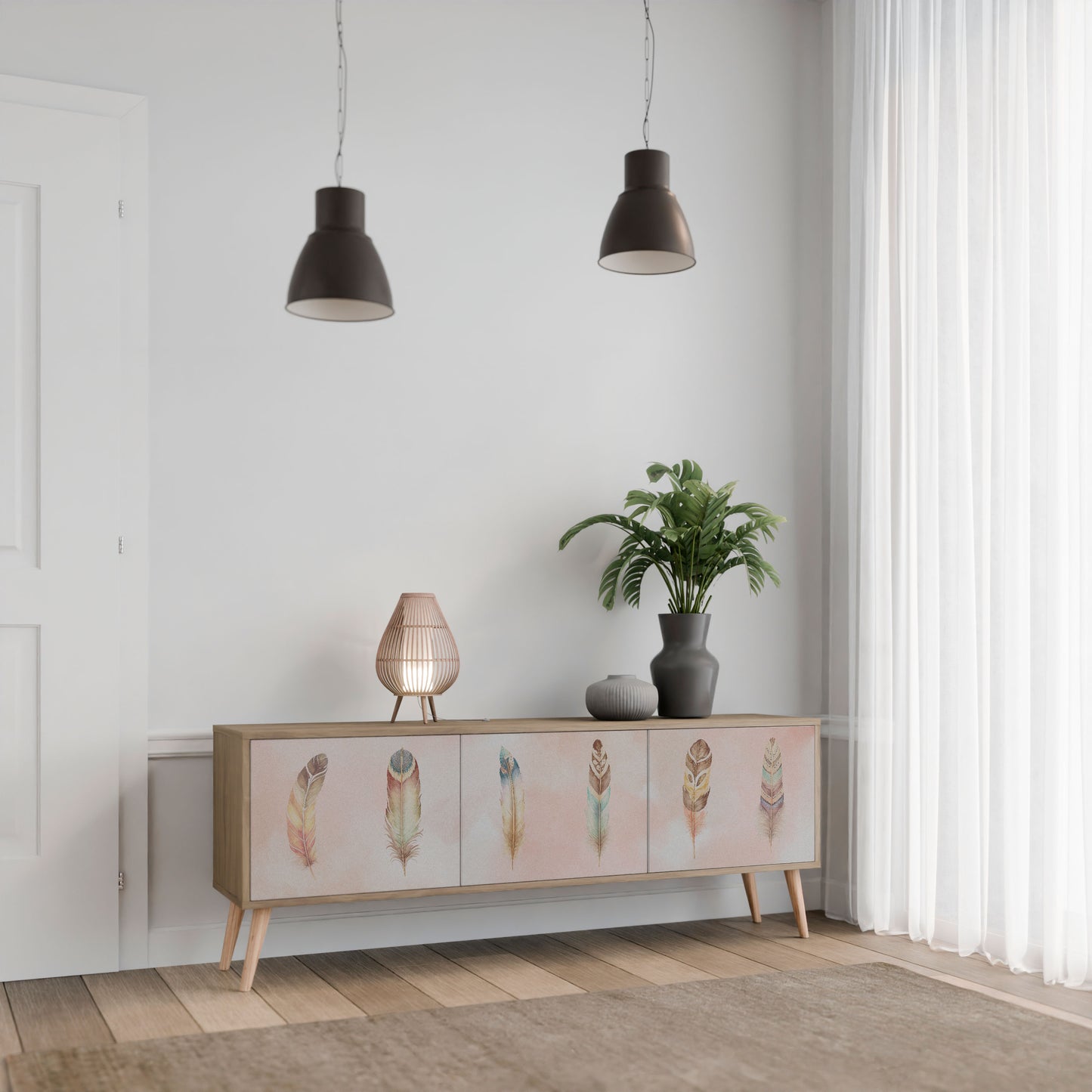 THE DELIQUESCE 3-Door TV Stand in Oak Effect