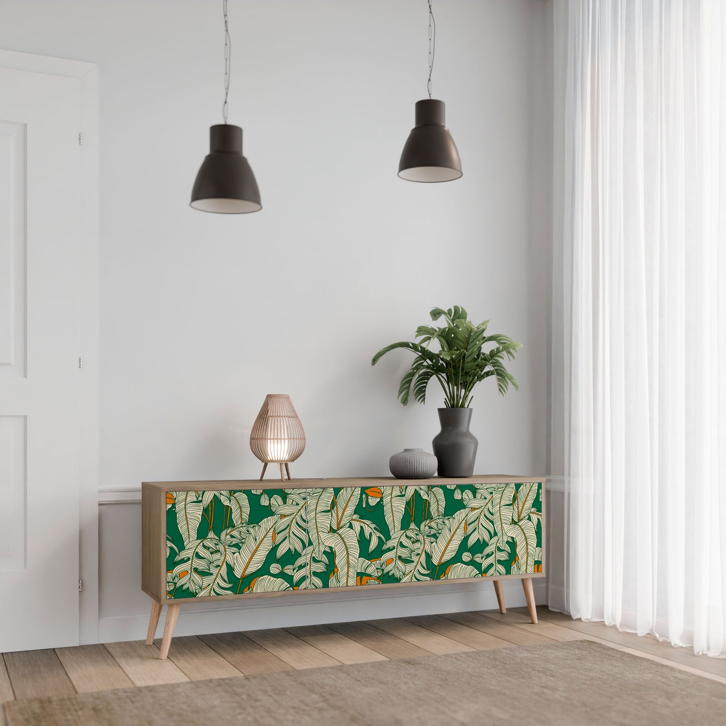 VERDANT PLEASURES 3-Door TV Stand in Oak Effect