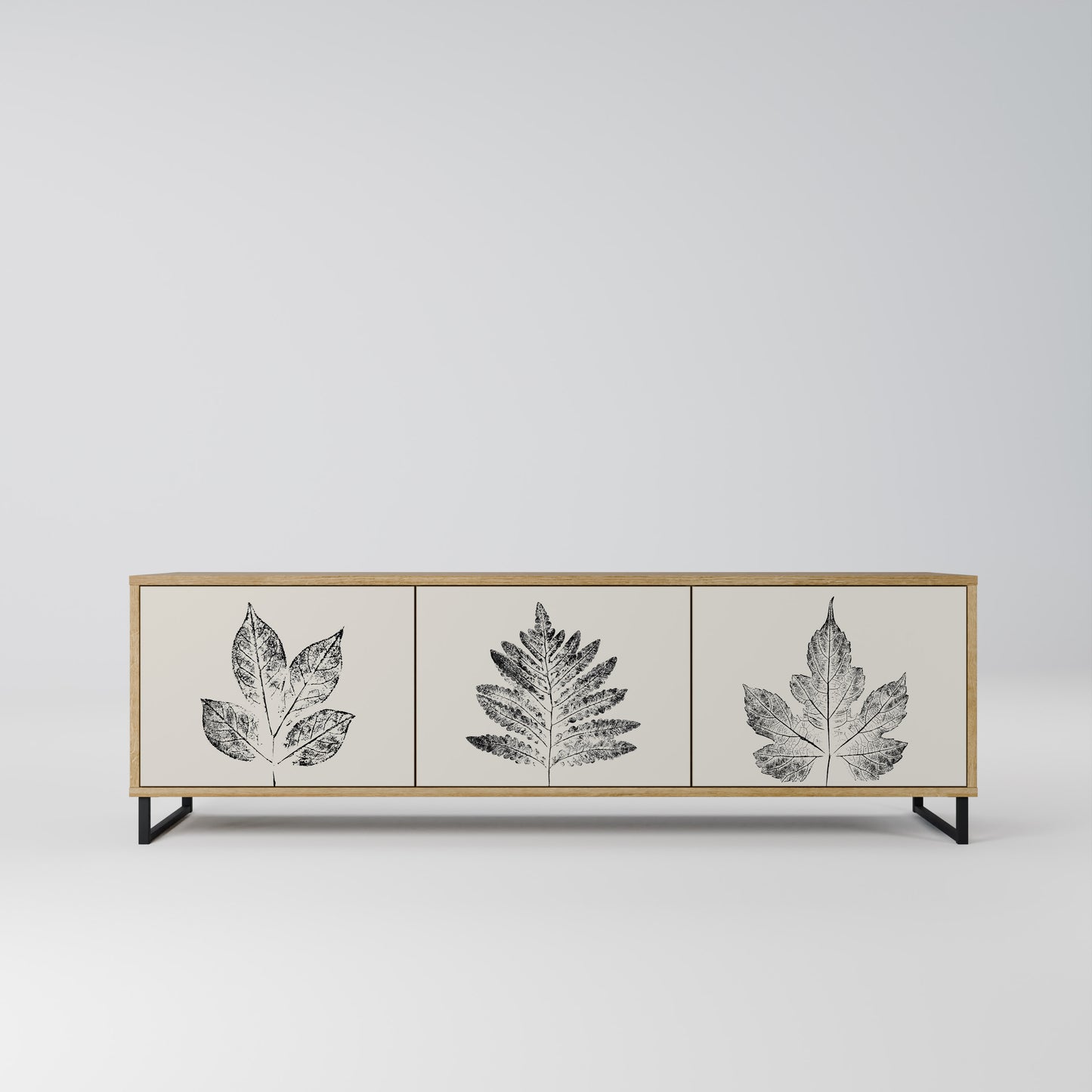 LEAFY STAMPS 3-dörrars TV-bänk i ekeffekt