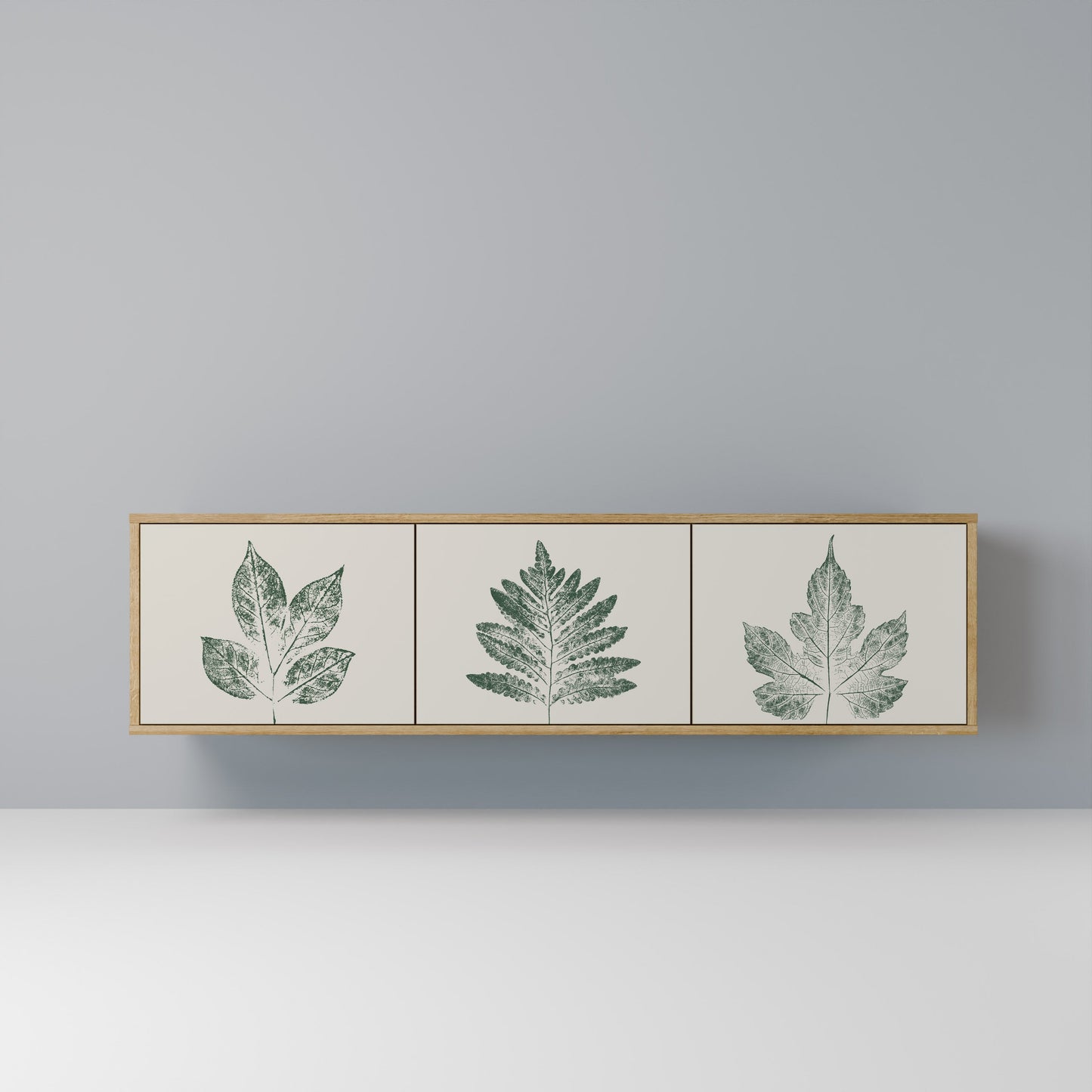 GREEN LEAFY STAMPS 3-Door TV Stand in Oak Effect