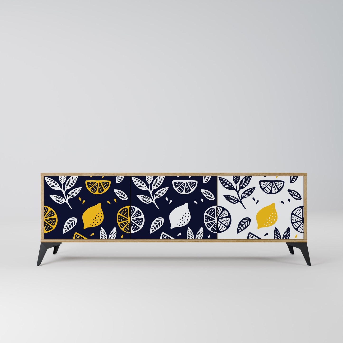 CITRUS BLACK AND WHITE 3-Door TV Stand in Oak Effect