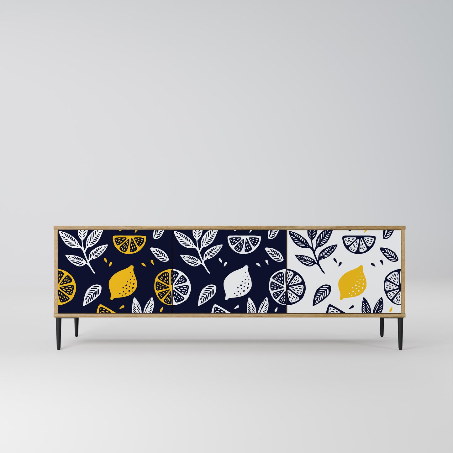 CITRUS BLACK AND WHITE 3-Door TV Stand in Oak Effect