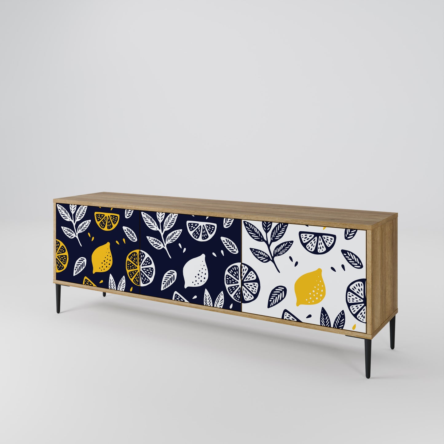 CITRUS BLACK AND WHITE 3-Door TV Stand in Oak Effect