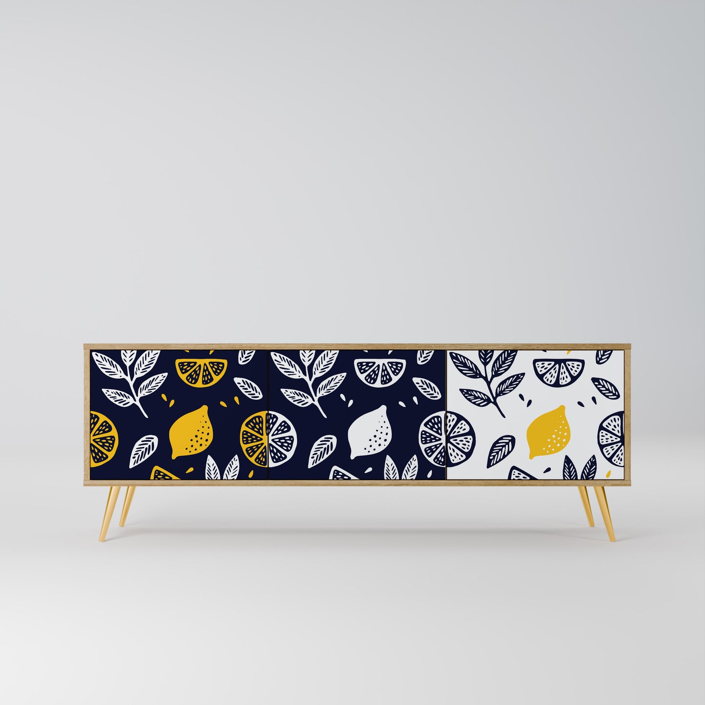 CITRUS BLACK AND WHITE 3-Door TV Stand in Oak Effect