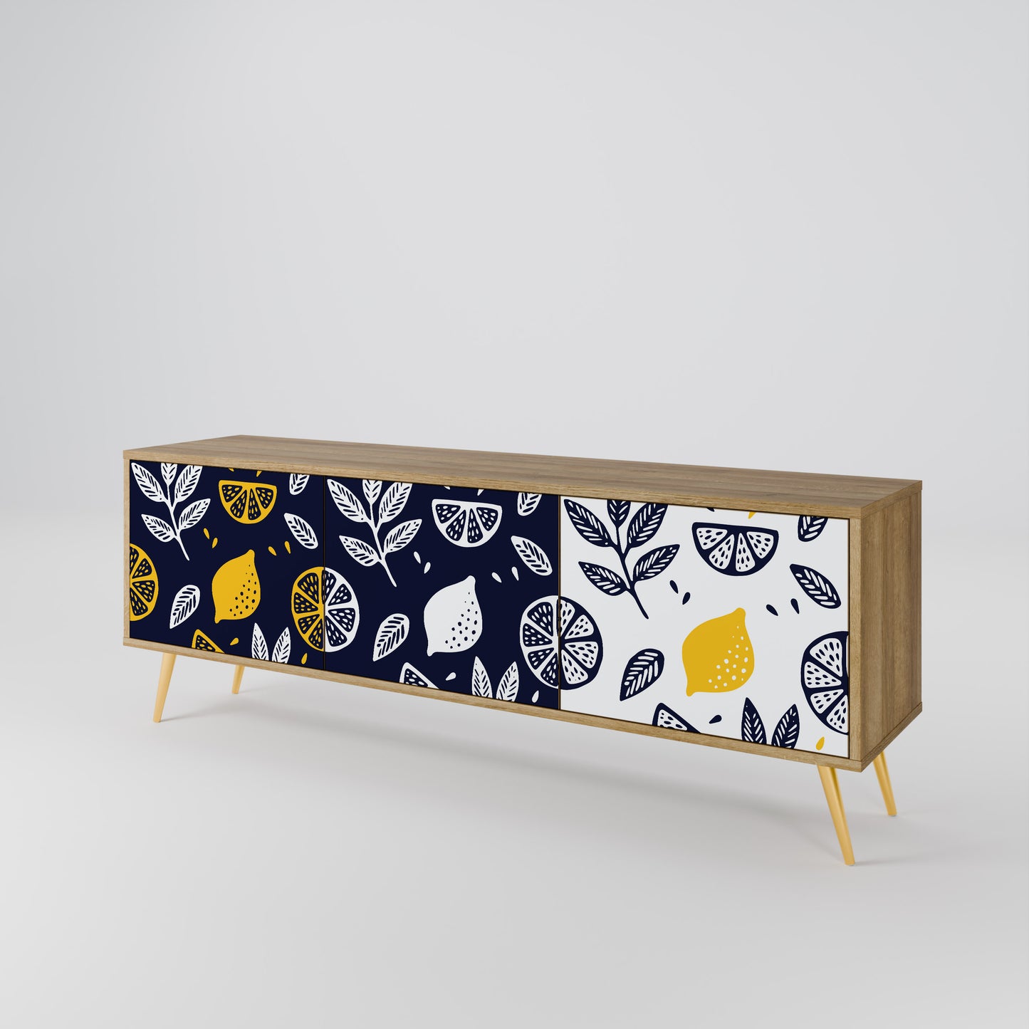 CITRUS BLACK AND WHITE 3-Door TV Stand in Oak Effect
