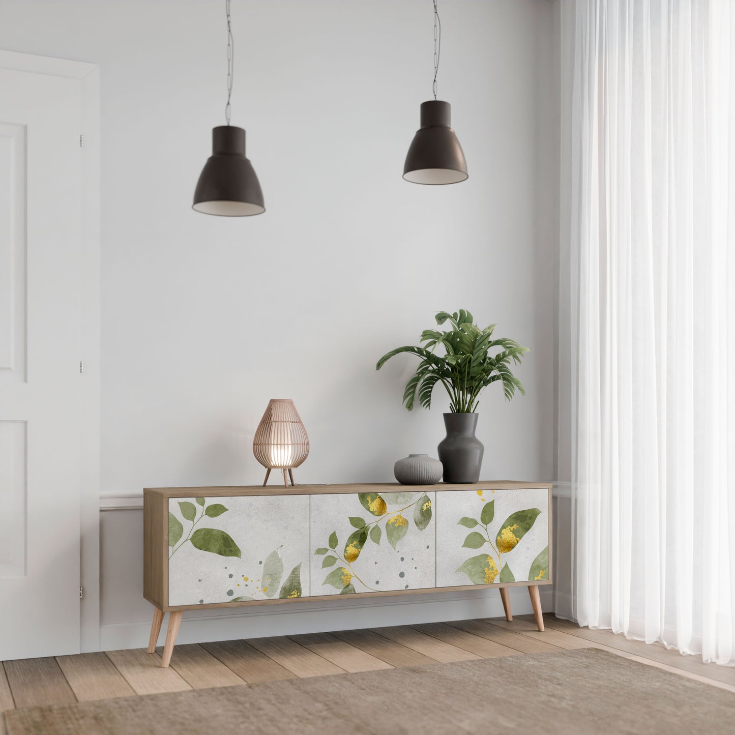 ELEGANT BOTANICS 3-dörrars TV-bänk i ekeffekt