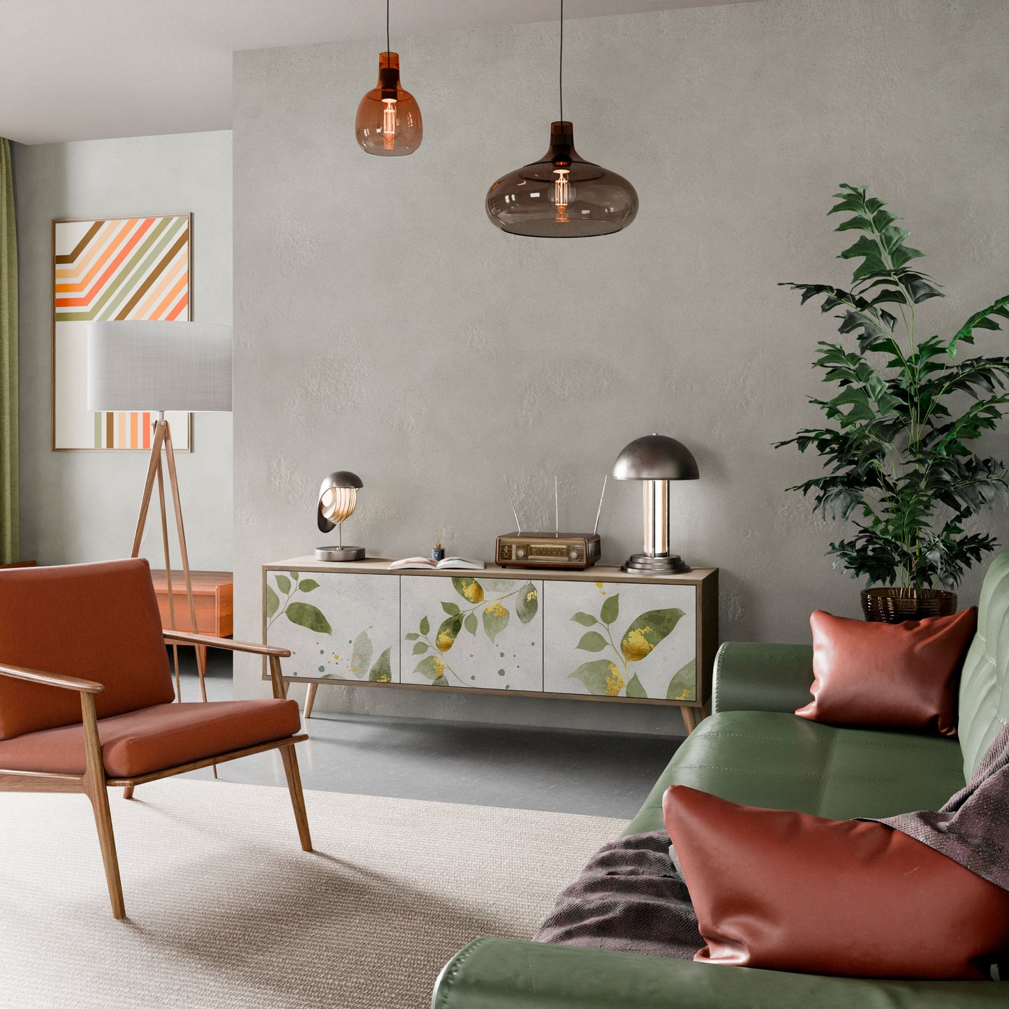 ELEGANT BOTANICS 3-dörrars TV-bänk i ekeffekt