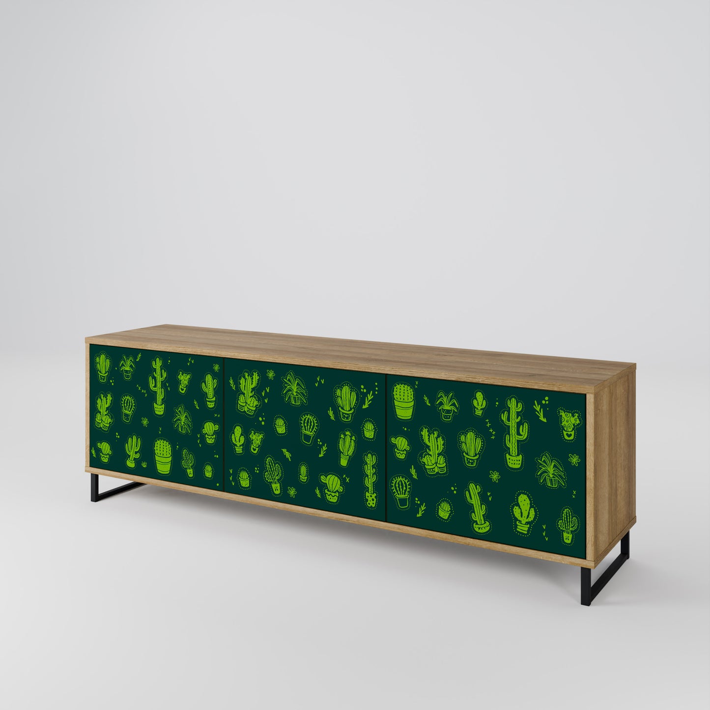 DESERT GREEN 3-dörrars TV-bänk i ekeffekt