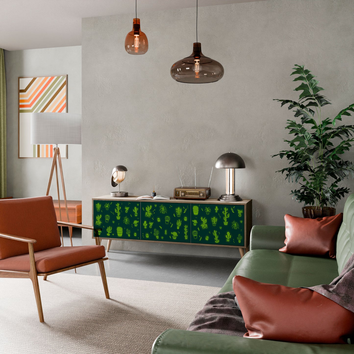 DESERT GREEN 3-dörrars TV-bänk i ekeffekt